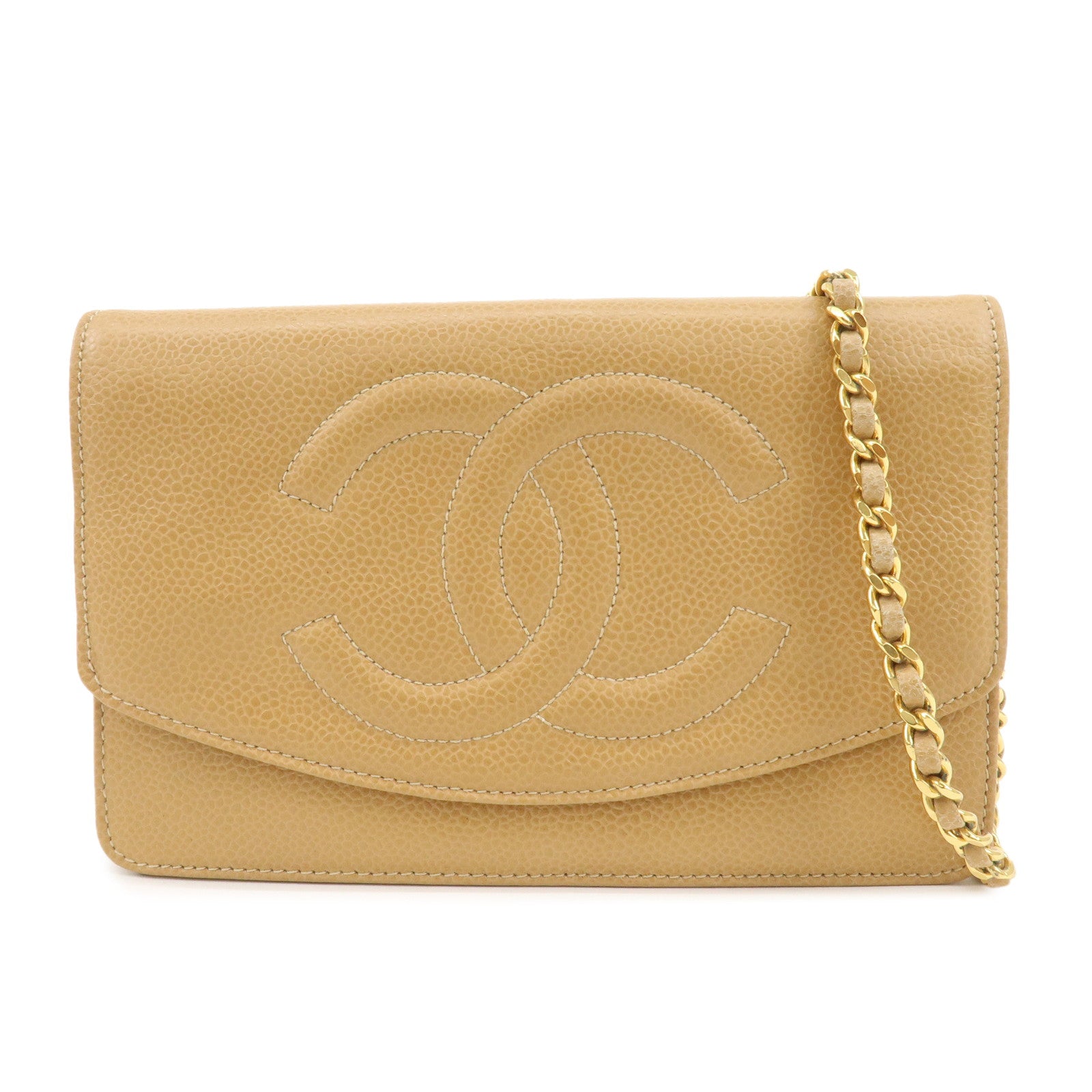 CHANEL-Caviar-Skin-Coco-Mark-Chain-Wallet-Beige-Gold-HDW