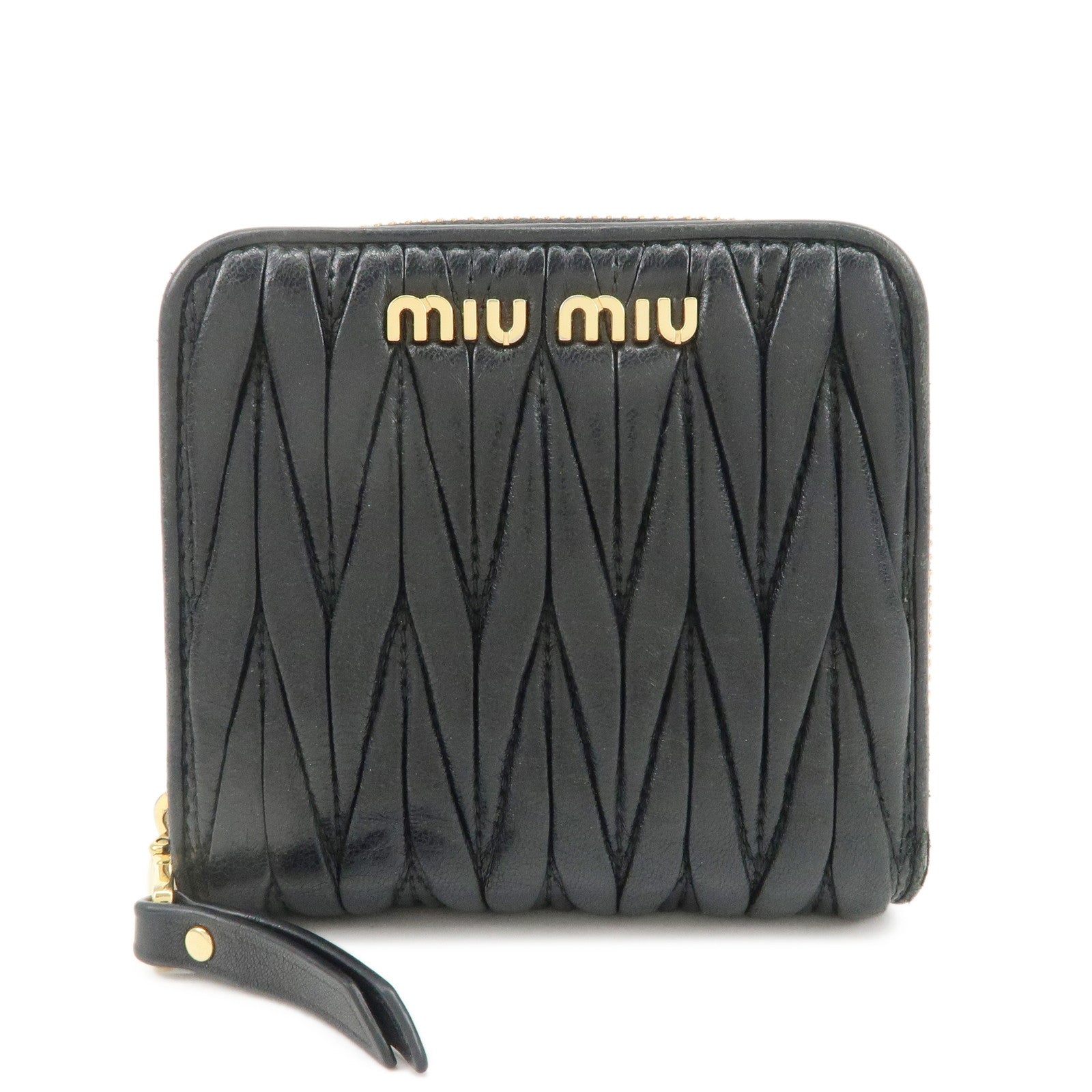 MIU-MIU-Matelasse-Leather-Bi-fold-Wallet-Black-5ML522