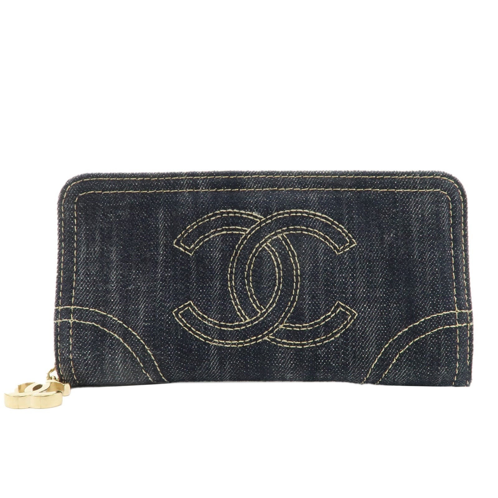 CHANEL-Denim-Coco-Mark-Hook-Long-Wallet--Blue-A31900