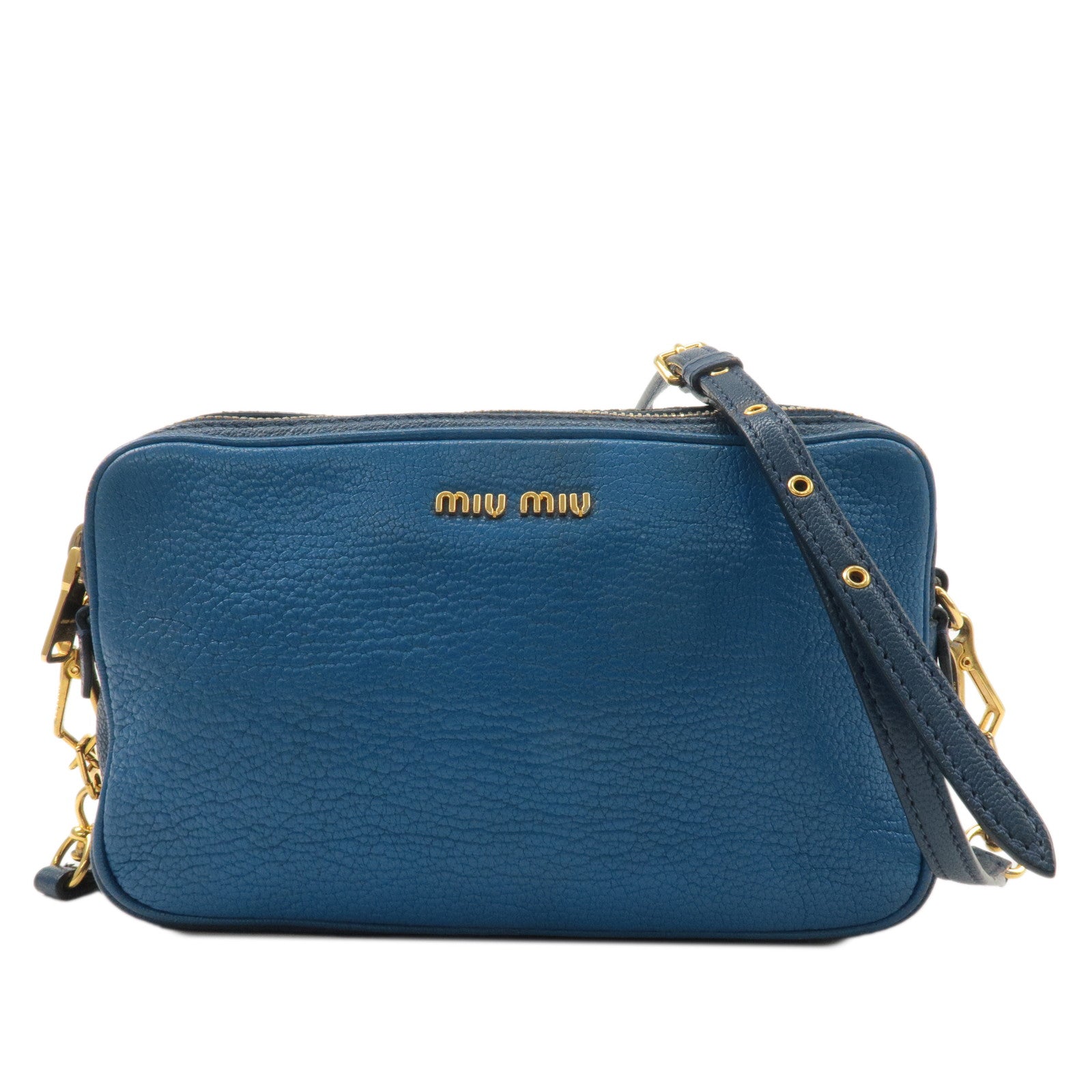 MIU MIU Leather Shoulder Bag Crossbody Bag Blue RT0539