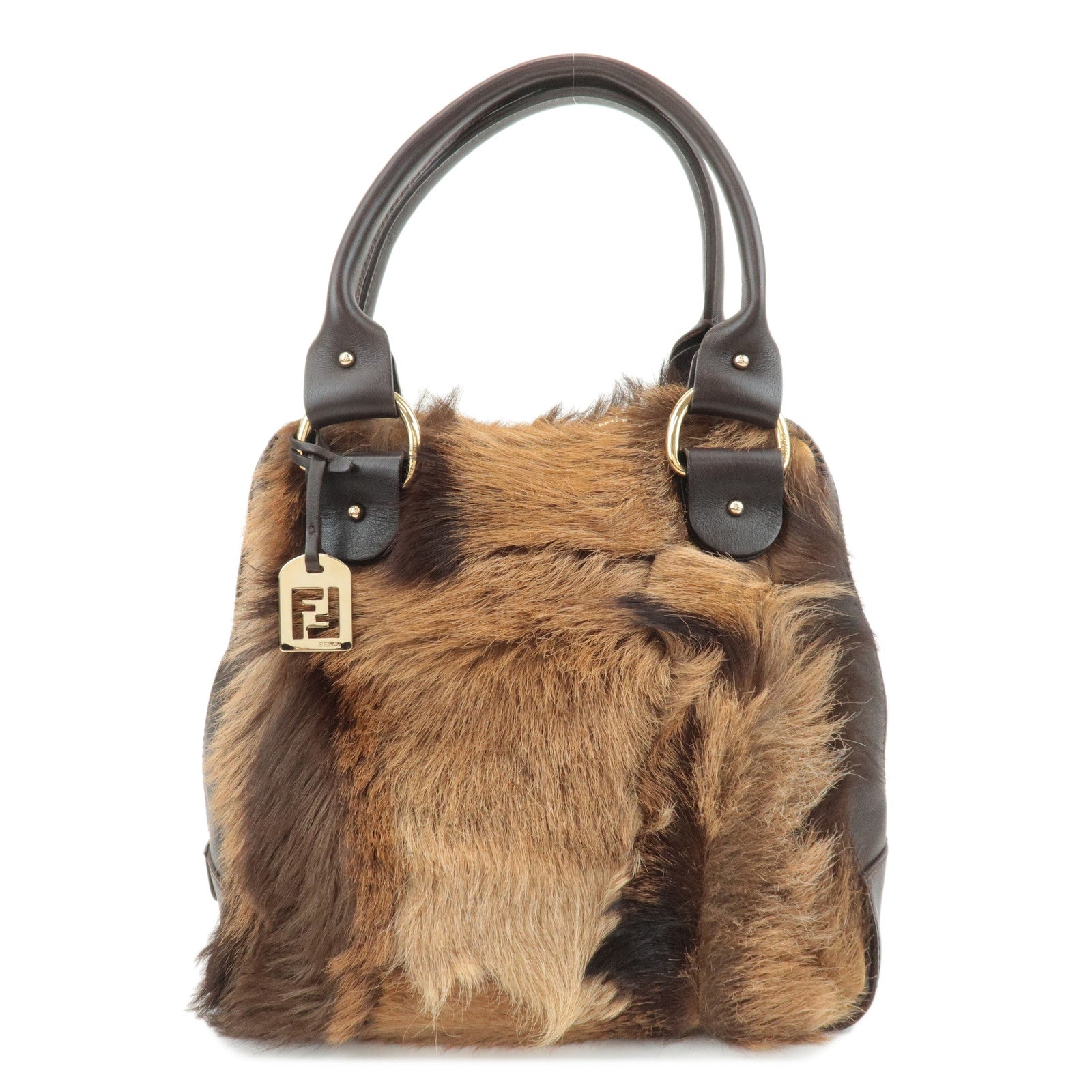 FENDI-Unborn-Calf-Leather-Hand-Bag-Shoulder-Bag-Brown-8BR286