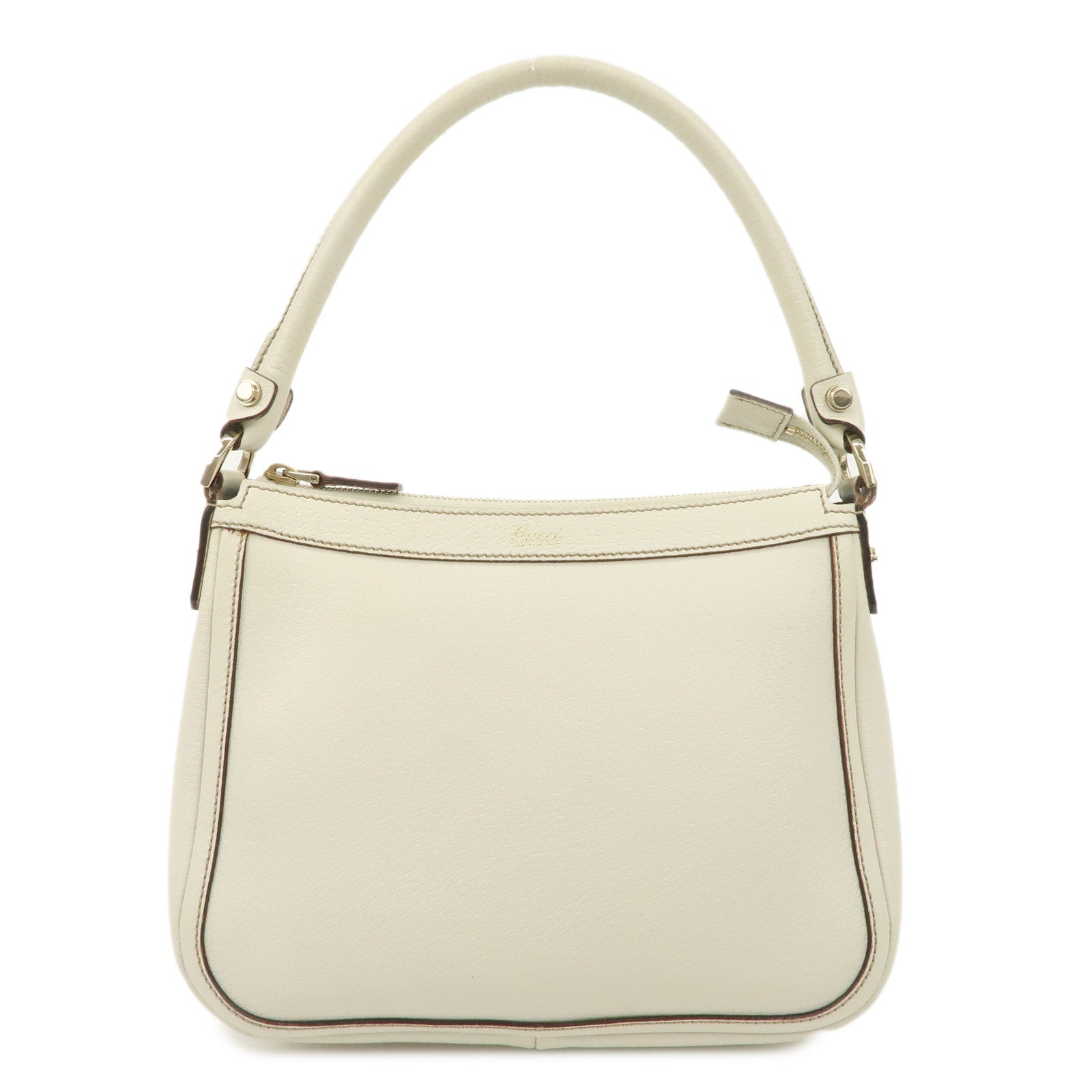 GUCCI-Leather-Shoulder-Bag-Hand-Bag-Gold-HDW-White-146244