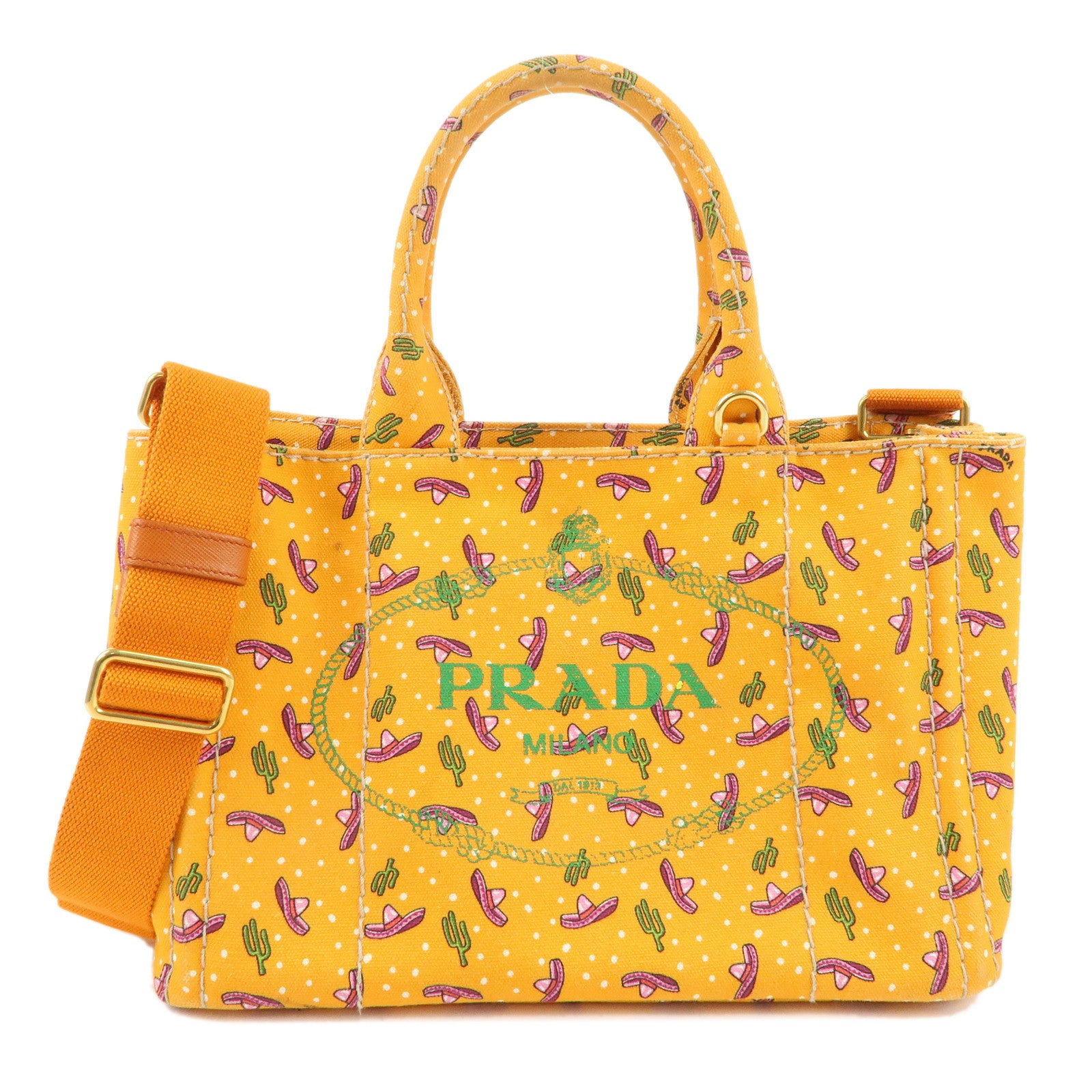 PRADA-Canapa-Mini-Canvas-2Way-Bag-Cactus-Pattern-Orange-1BG439