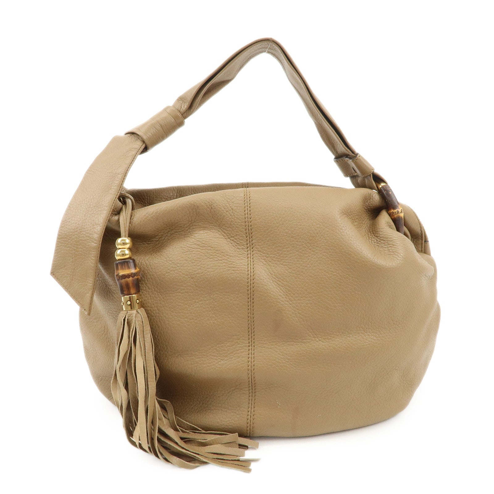 GUCCI-Bamboo-Leather-Hobo-Tassel-one-shoulder-bag-Beige-232930