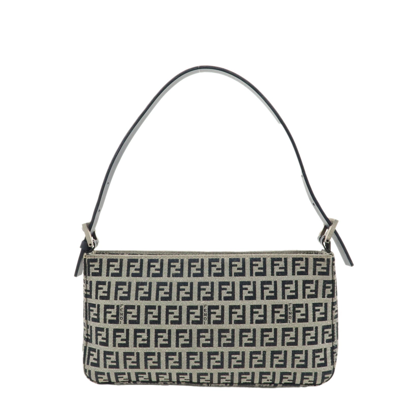 FENDI-Zucchino-Canvas-Leather-Shoulder-Bag-Ivory-Navy-8BR042