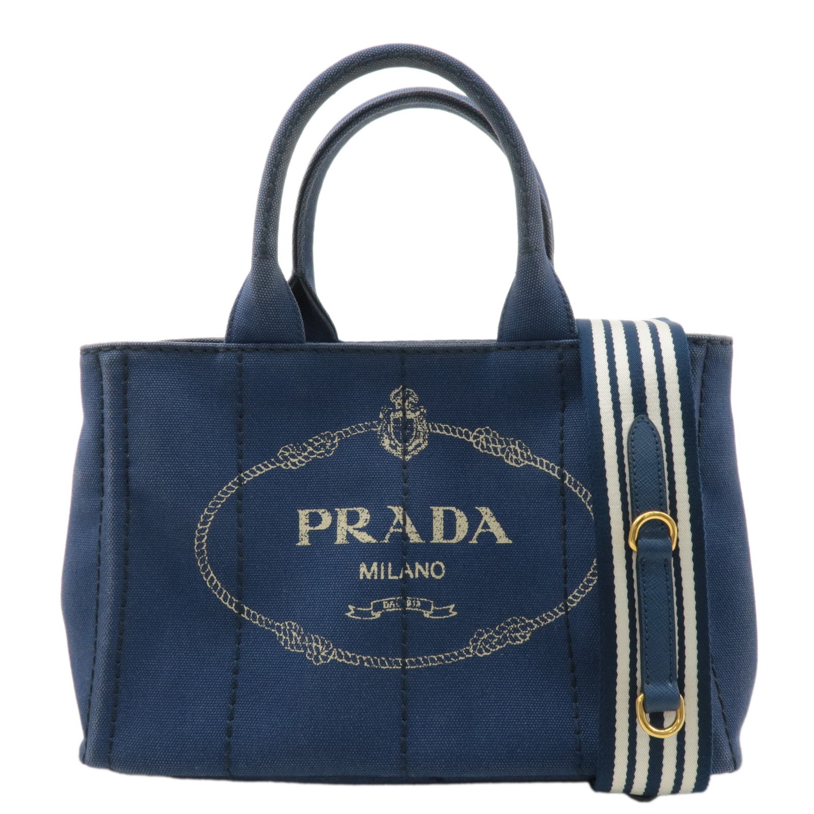 PRADA-Canapa-Mini-Canvas-2Way-Bag-Hand-Bag-Navy-1BG439