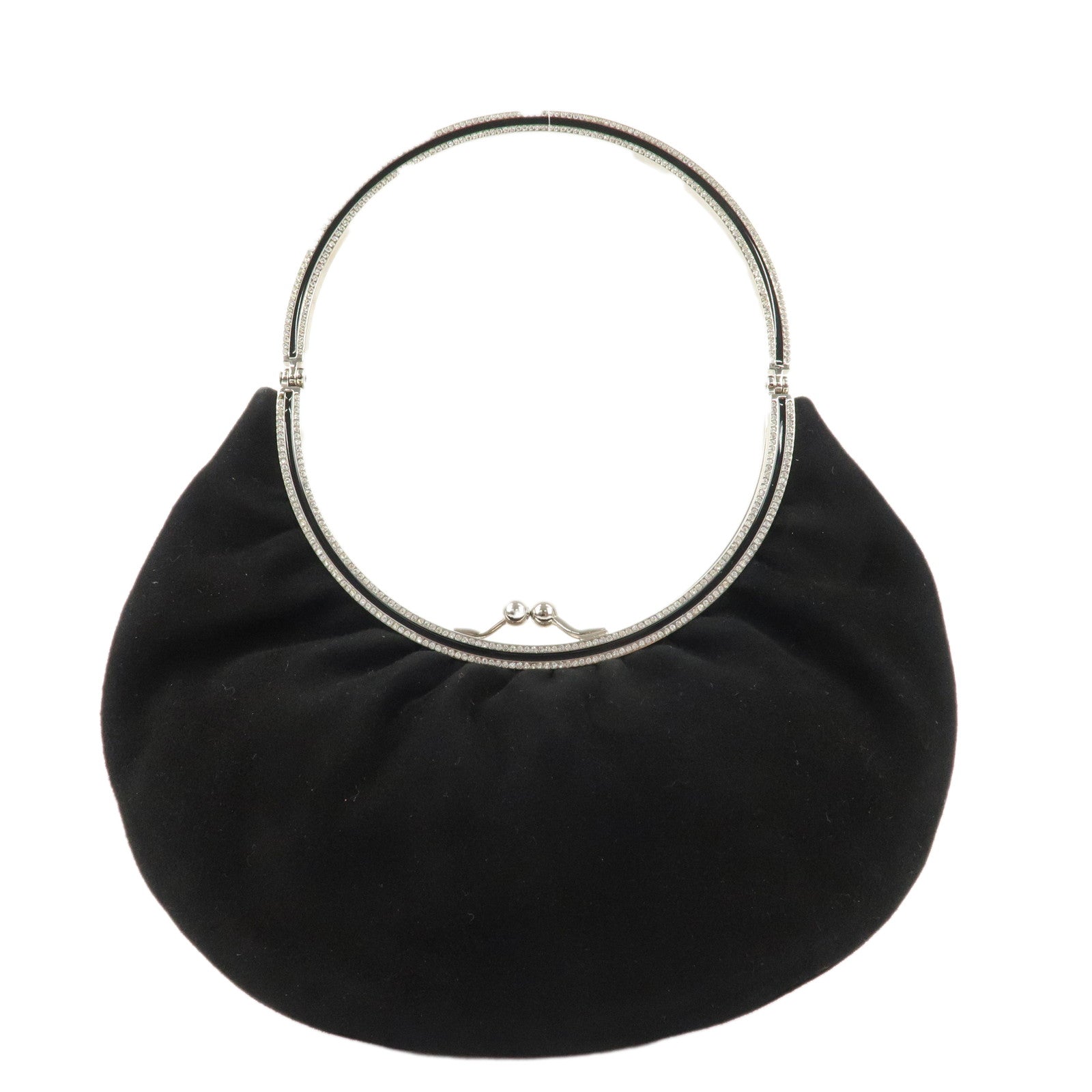 VALENTINO-Suede-Satin-One-Handle-Bijou-Hand-Bag-Black