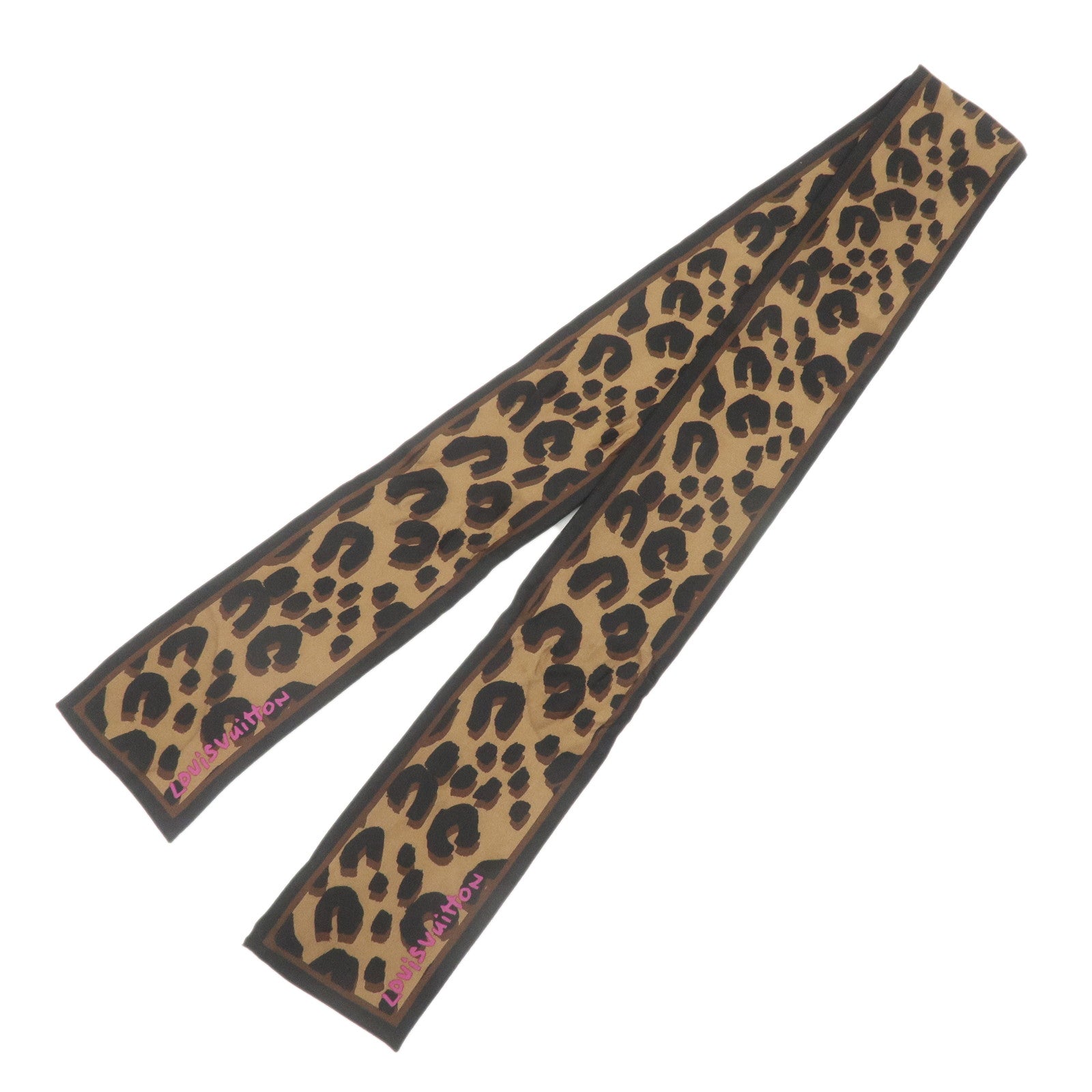 Louis-Vuitton-Bandeau-Leopard-100%-Silk-Scarf-Black-M72394