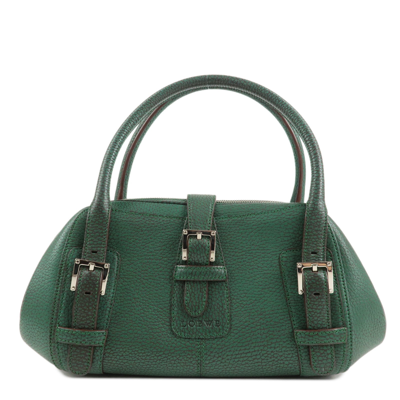 LOEWE-Senda-Leather-Shoulder-Bag-Hand-Bag-Green