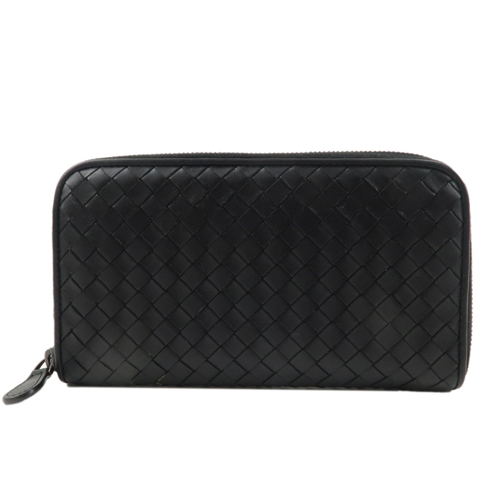 BOTTEGA-VENETA-Intrecciato-Leather-Zip-Round-Wallet-Black-114076