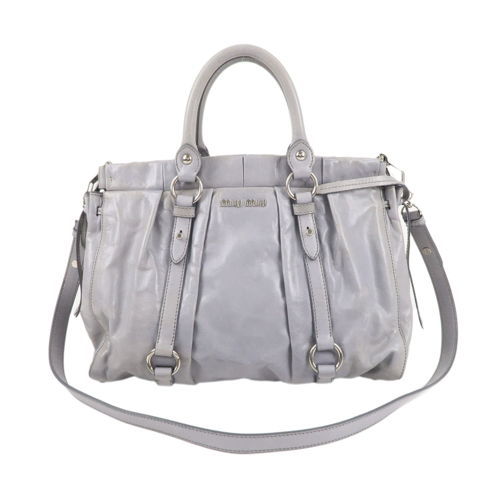 MIU MIU Leather 2Way Shoulder Bag Hand Bag Gray RT0383