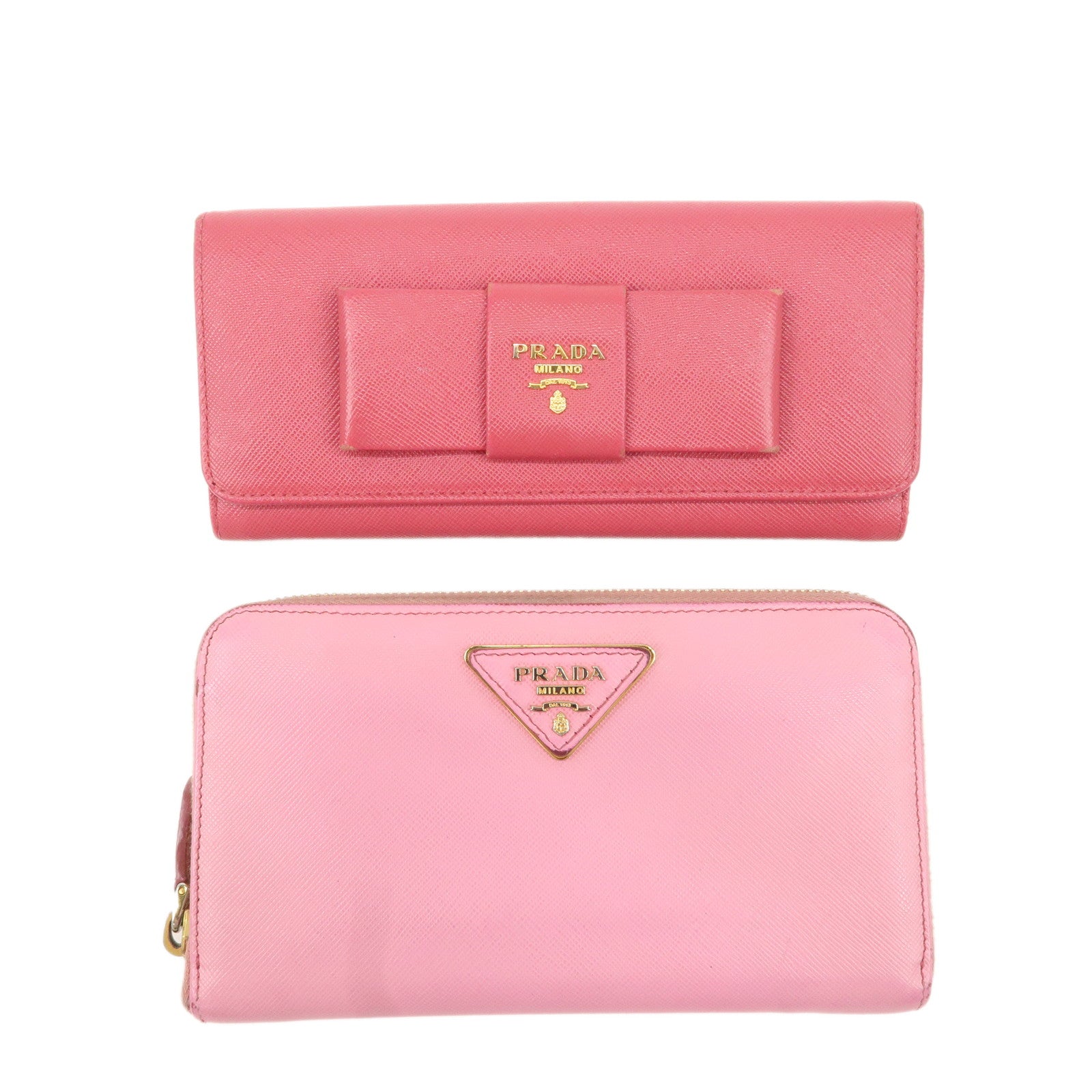 PRADA-Saffiano-Leather-Set-of-2-Long-Wallet-Pink-1MH132-1ML506