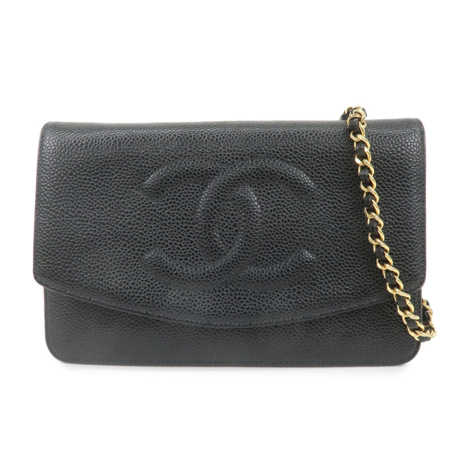 CHANEL-COCO-Mark-Caviar-Skin-Chain-Wallet-Black-Gold-HDW-A13509