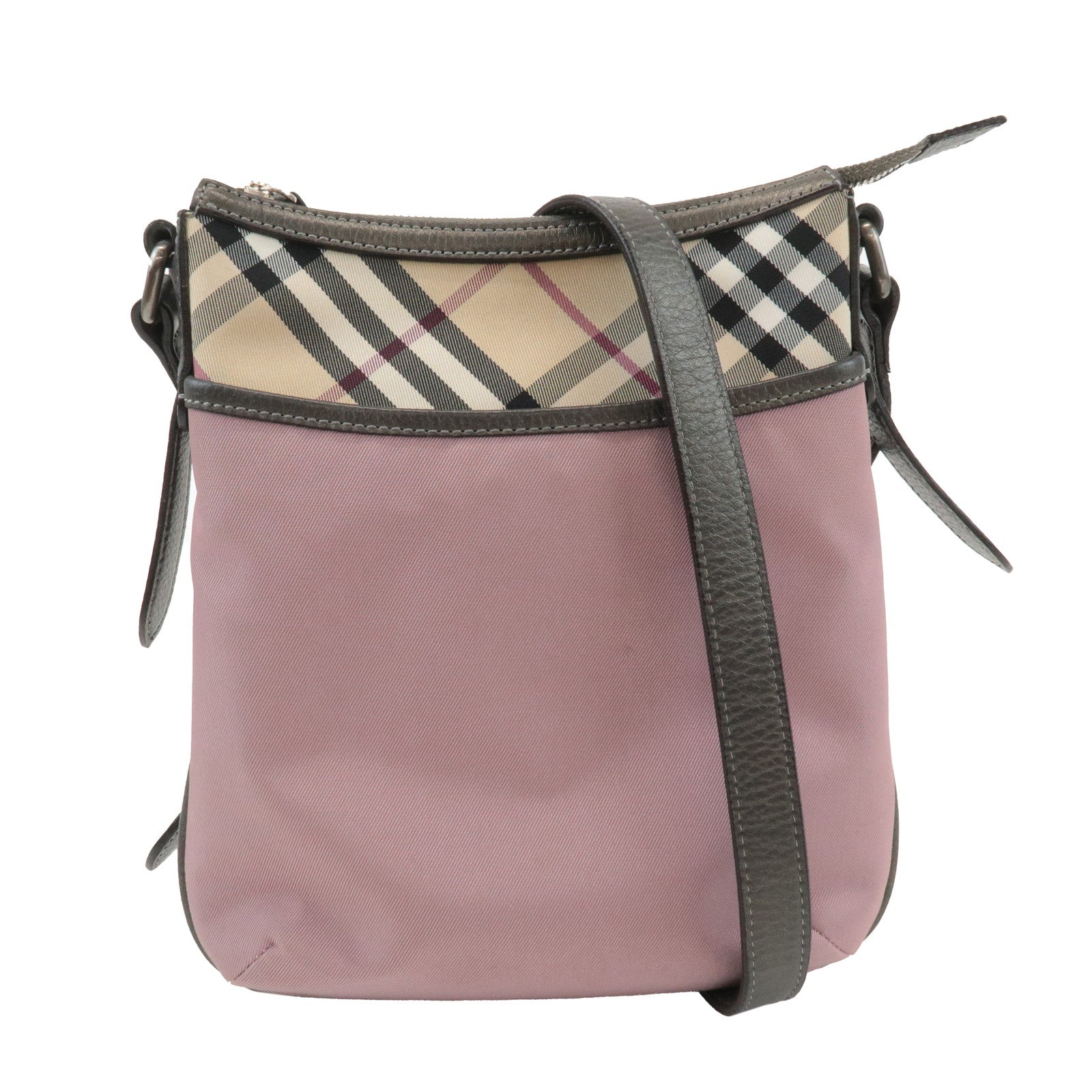 BURBERRY-Nylon-Leather-Nova-Plaid-Shoulder-Bag-Crossbody-Bag