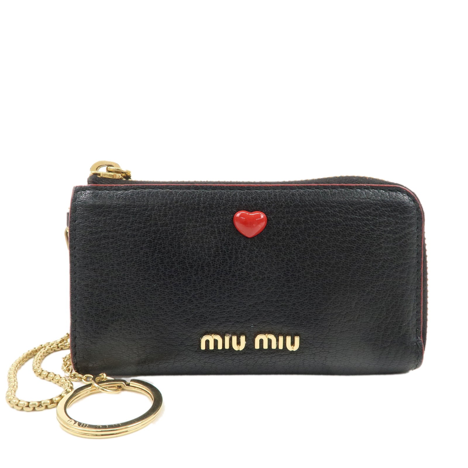 MIU-MIU-Leather-Coin-Case-with-Key-Rings-Black-Gold-HDW