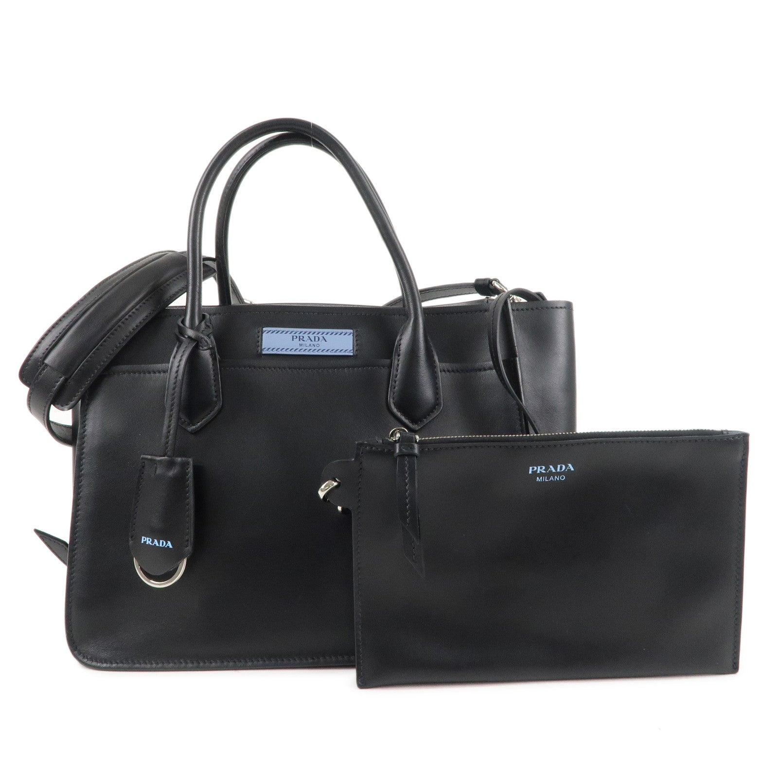 PRADA-Leather-2Way-Bag-Hand-Bag-Shoulder-Bag-Black