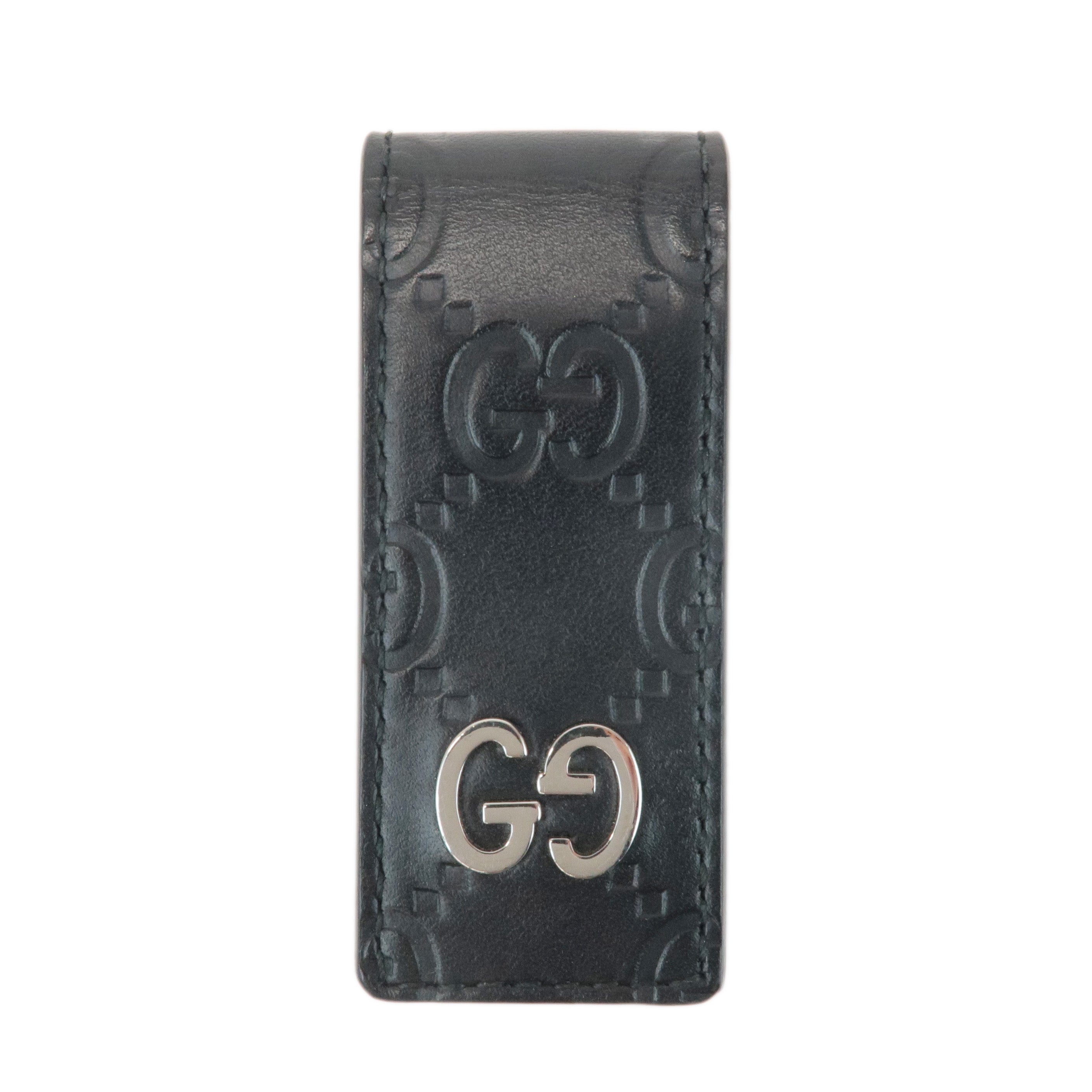 GUCCI-Guccissima-Leather-Money-Clip-Bill-Clip-Black-522867