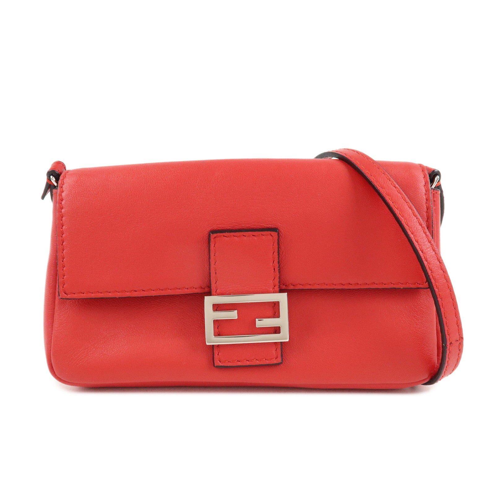 FENDI-Micro-Baguette-Leather-Shoulder-Bag-Red-8M0354