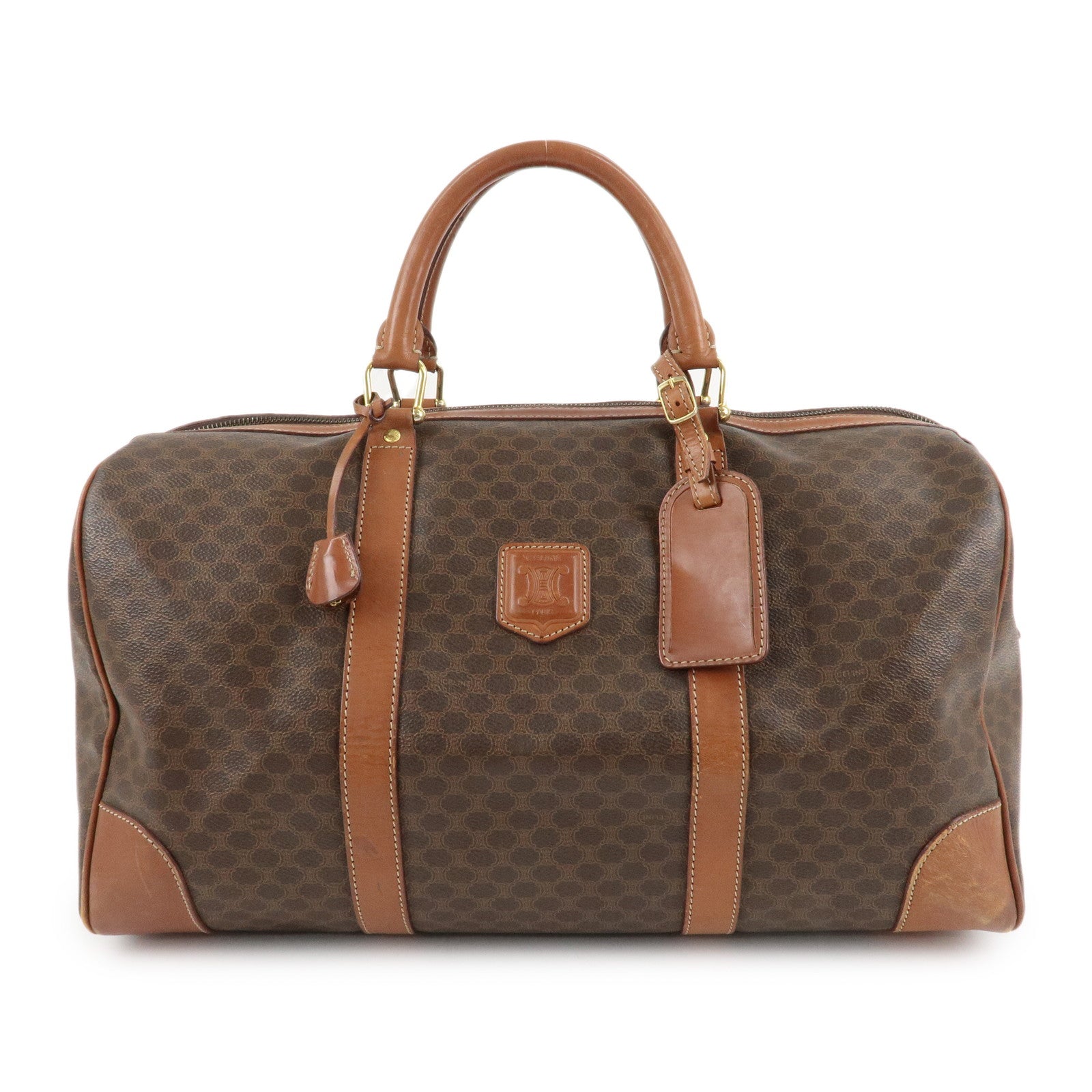 CELINE-Macadam-PVC-Leather-Boston-Bag-Hand-Bag-Brown