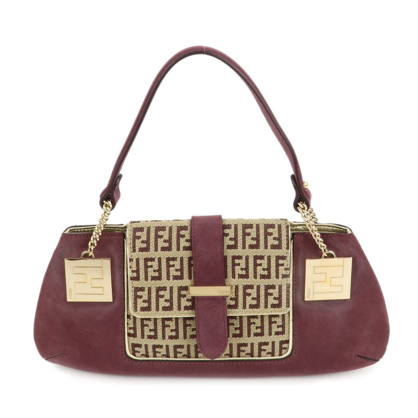 FENDI-Zucchino-Suede-Shoulder-Bag-Hand-Bag-Beige-Purple-8BR406