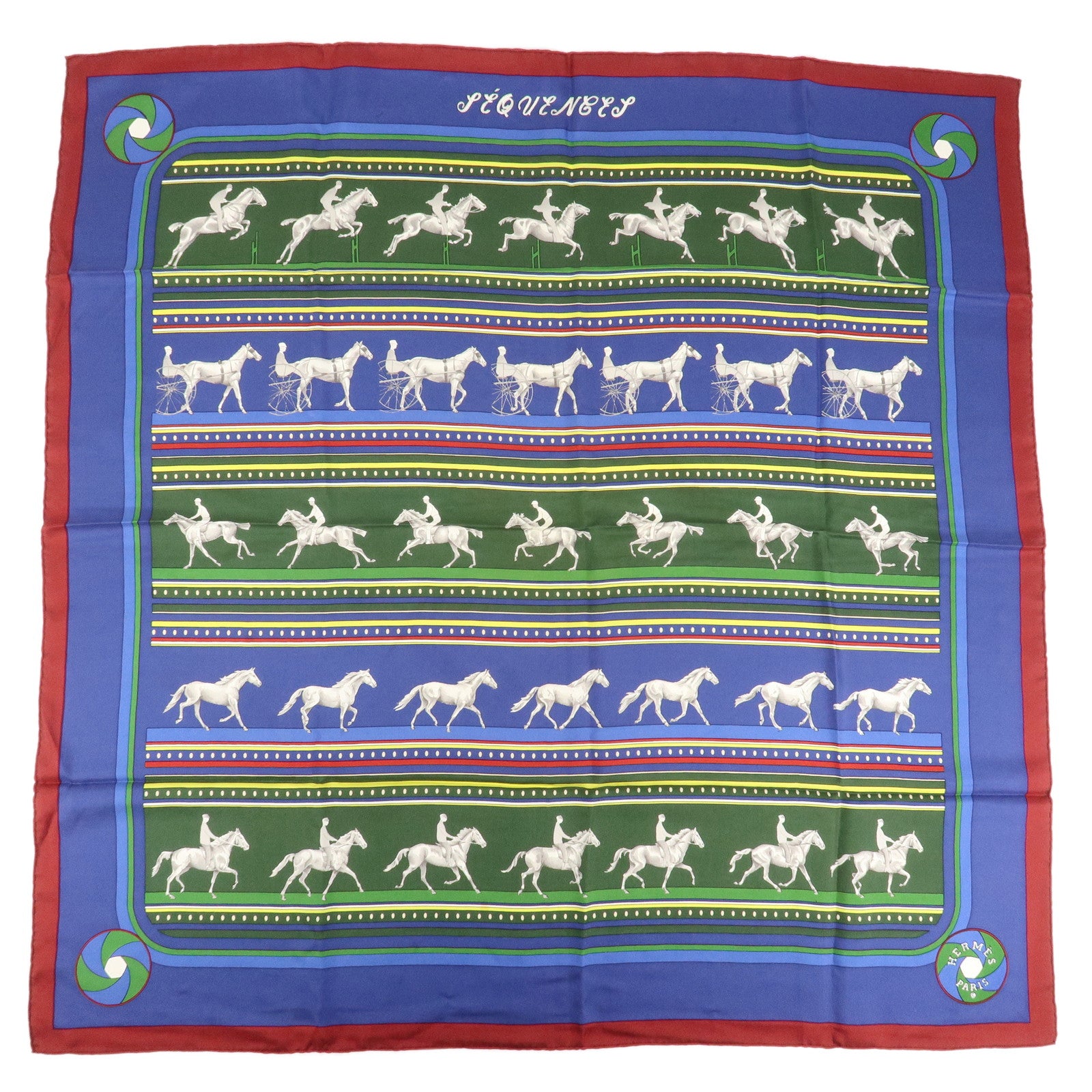 HERMES-Carre-90-Silk-100%-Scarf-SEQUENCES-Horse-Print