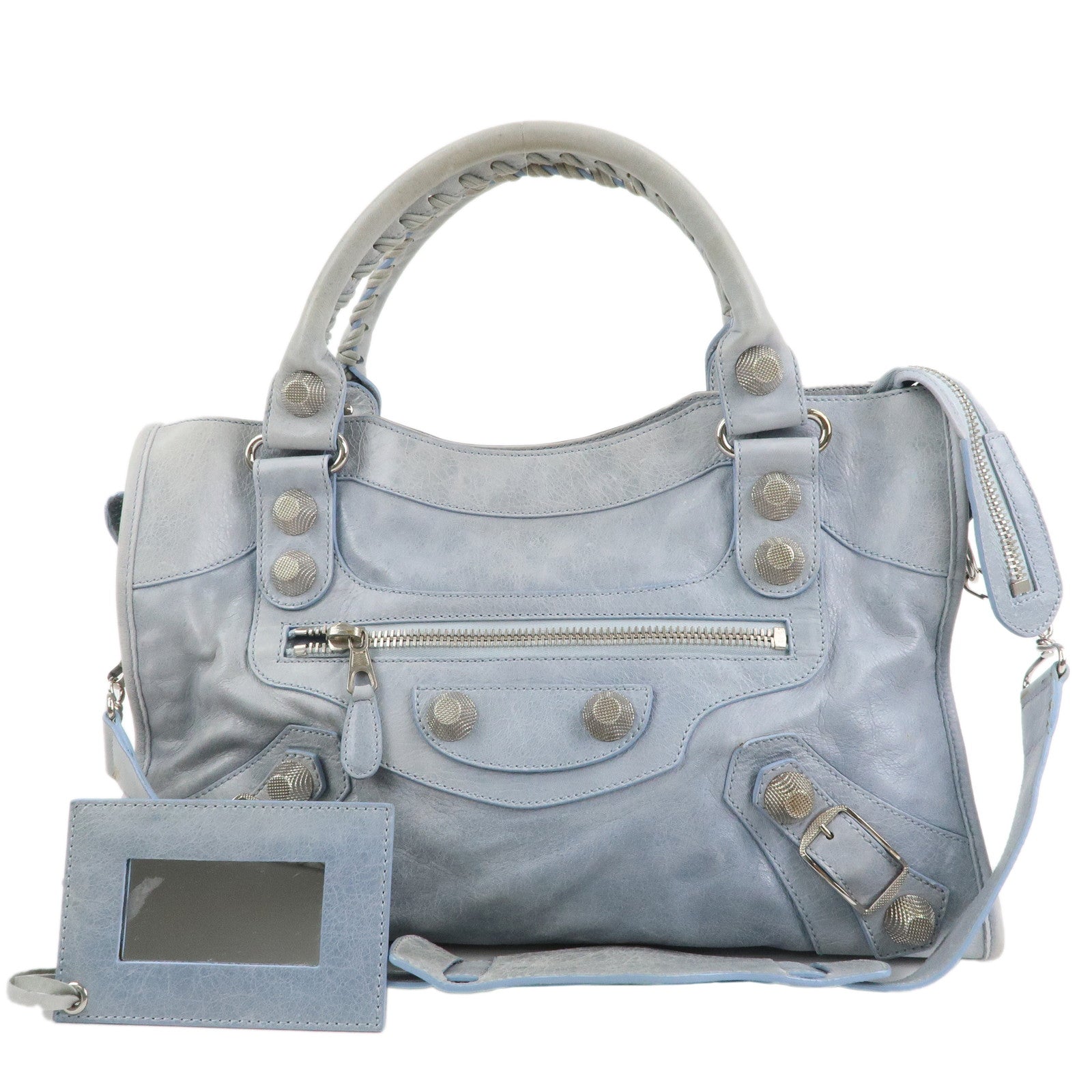 BALENCIAGA-The-Giant-City-Leather-2Way-Hand-Bag-Light-Blue-173084