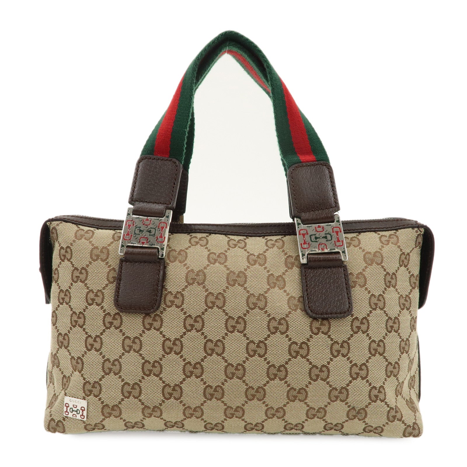 GUCCI-Sherry-GG-Canvas-Leather-Hand-Bag-Beige-Brown-145759