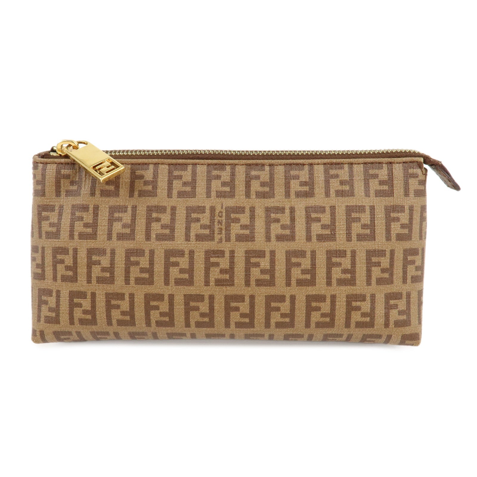 FENDI-Zucchino-PVC-Pouch-Brown-7N0074