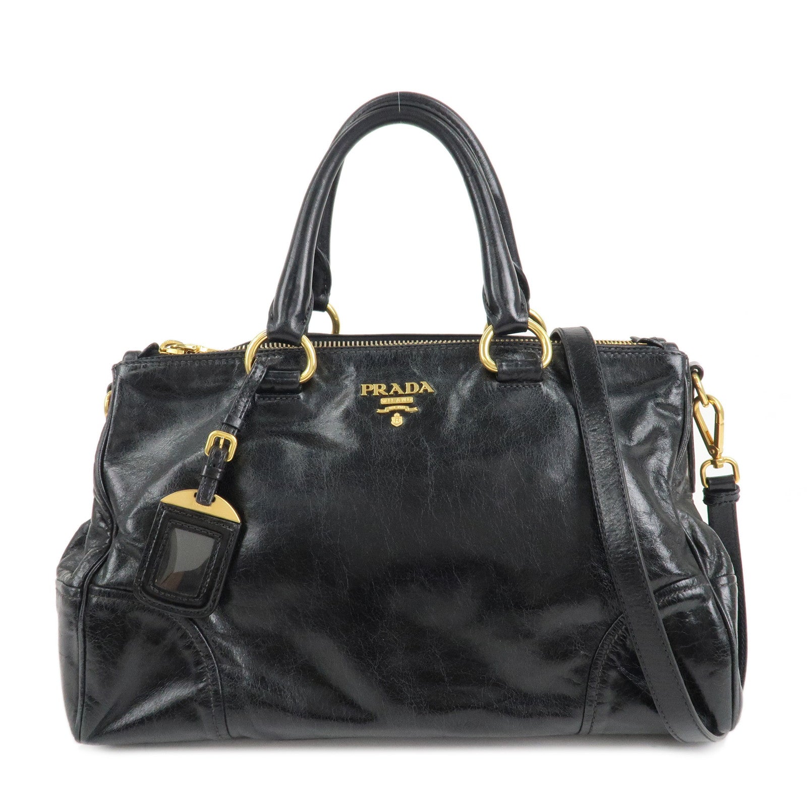 PRADA-Leather-2Way-Hand-Bag-Shoulder-Bag-Black-BN2324