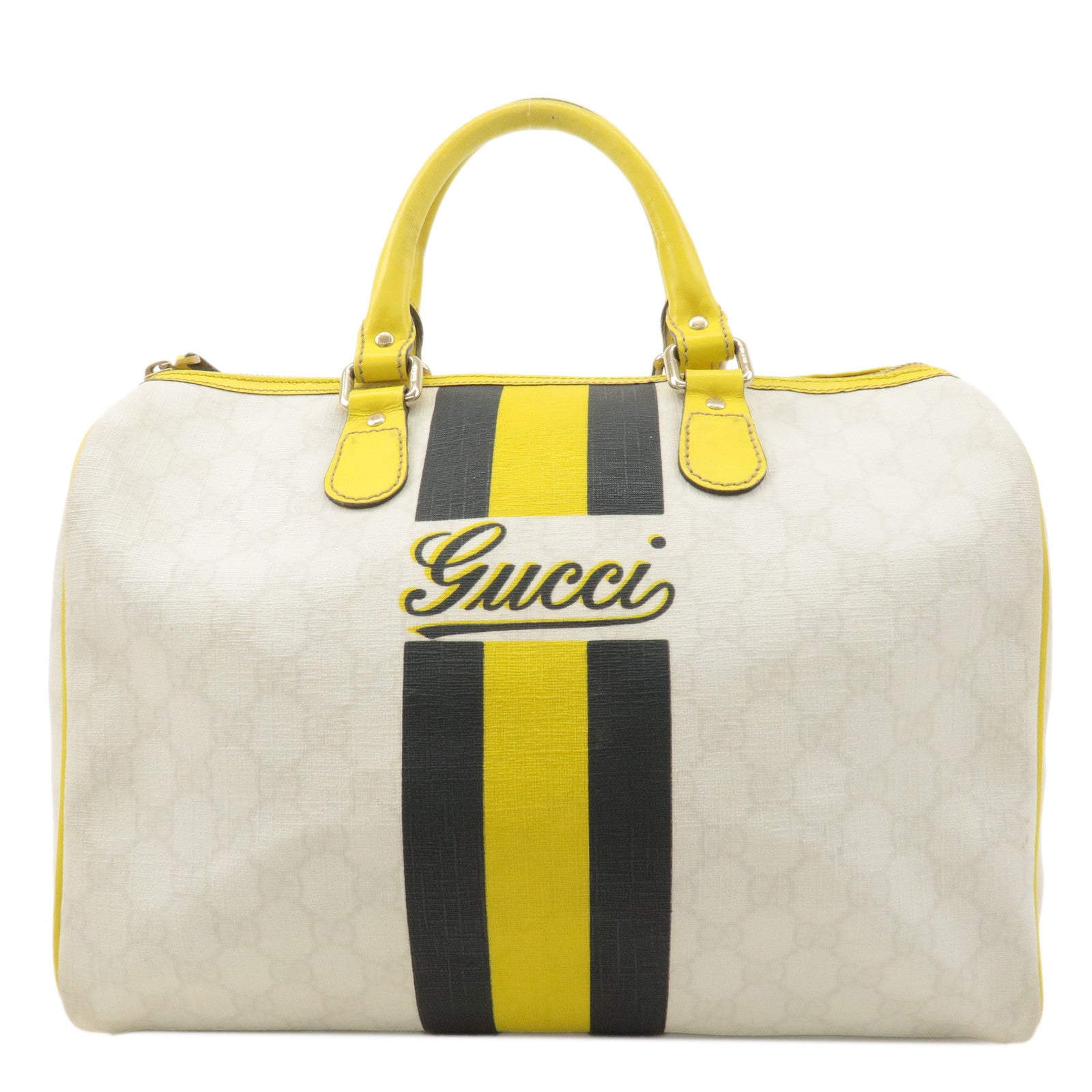 GUCCI Joyline GG Supreme Leather Boston Bag Ivory 189895