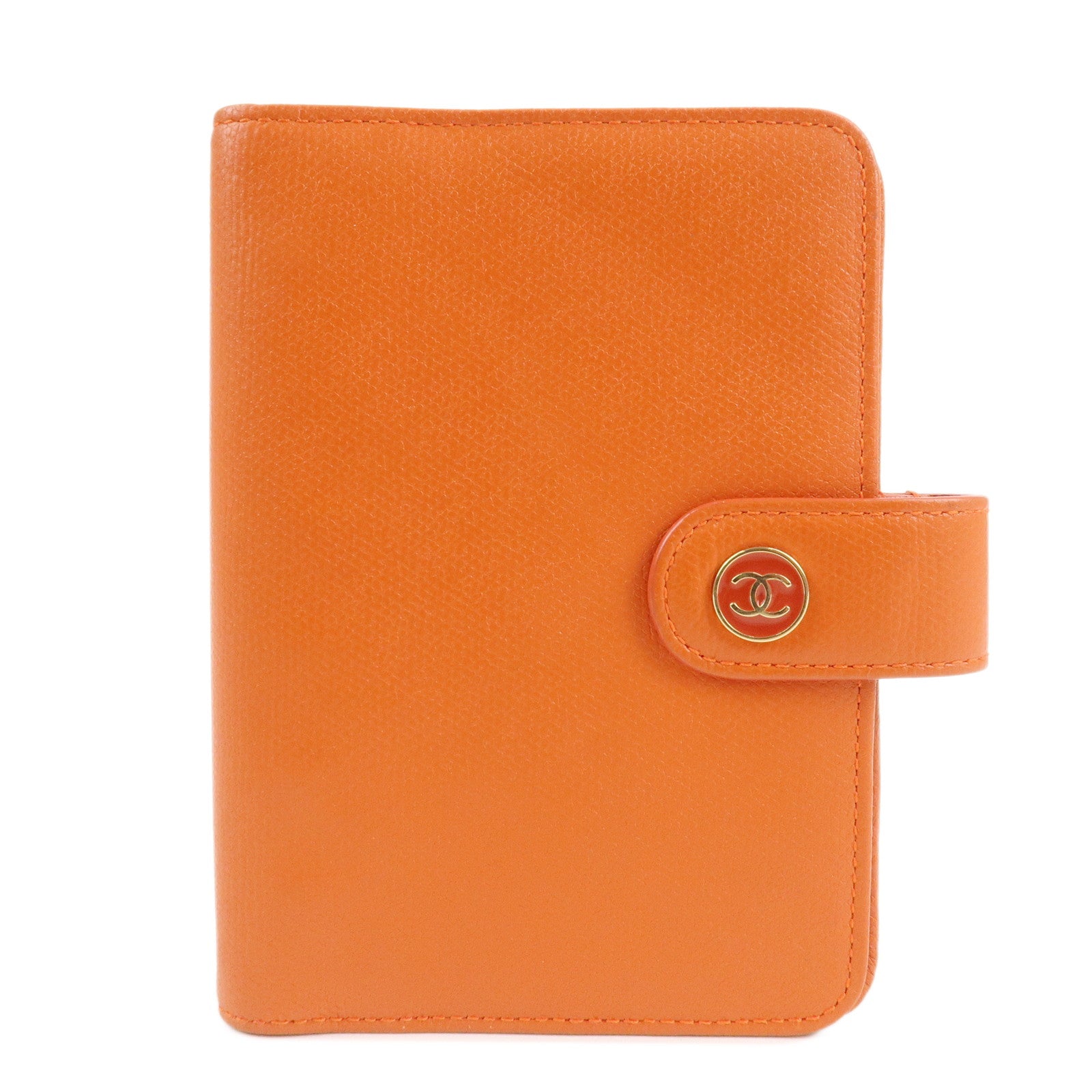 CHANEL-Leather-Planner-Cover-Orange-Gold-Hardware