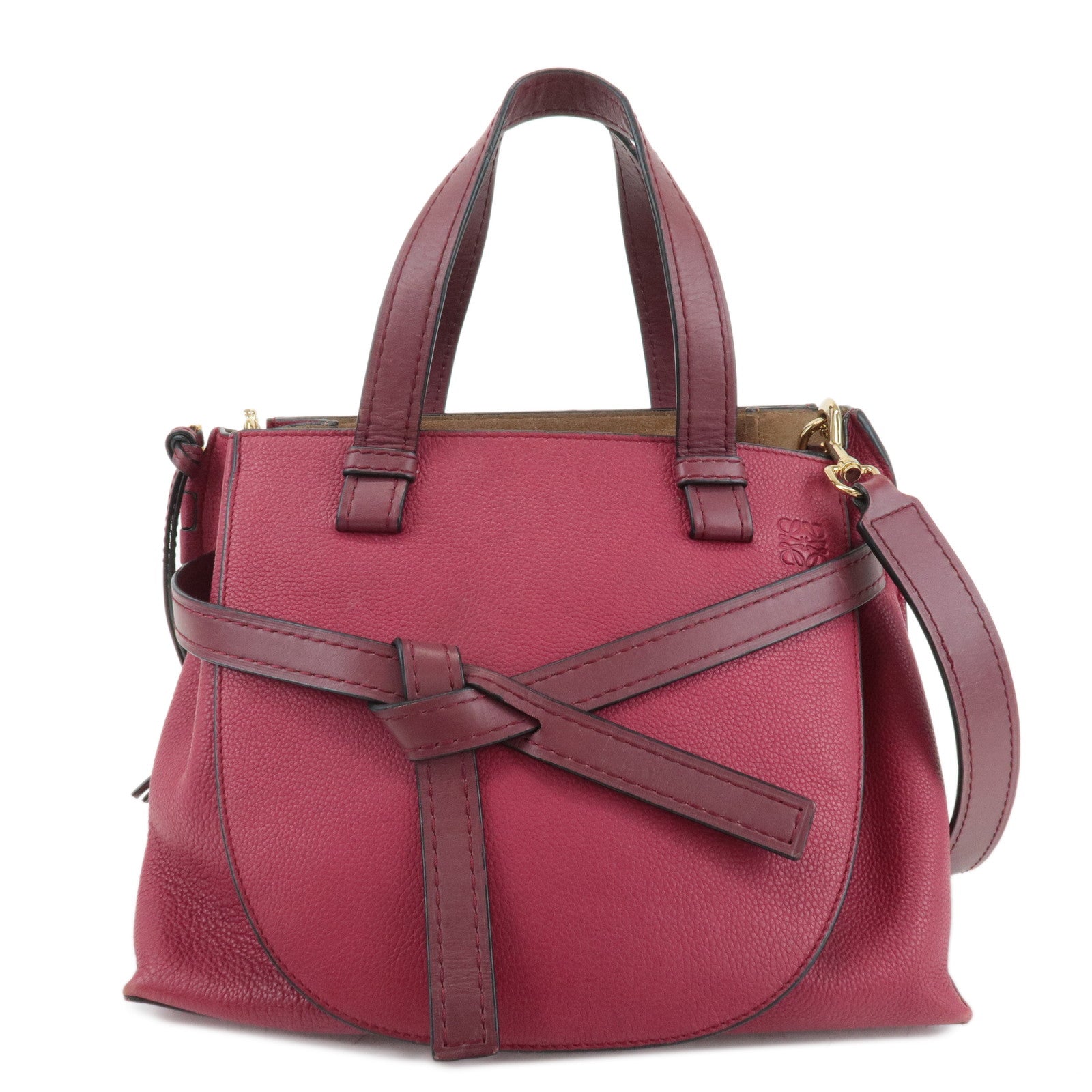 LOEWE-Leather-Gate-Top-Handle-Small-Hand-Bag-Shoulder-Bag-Pink-