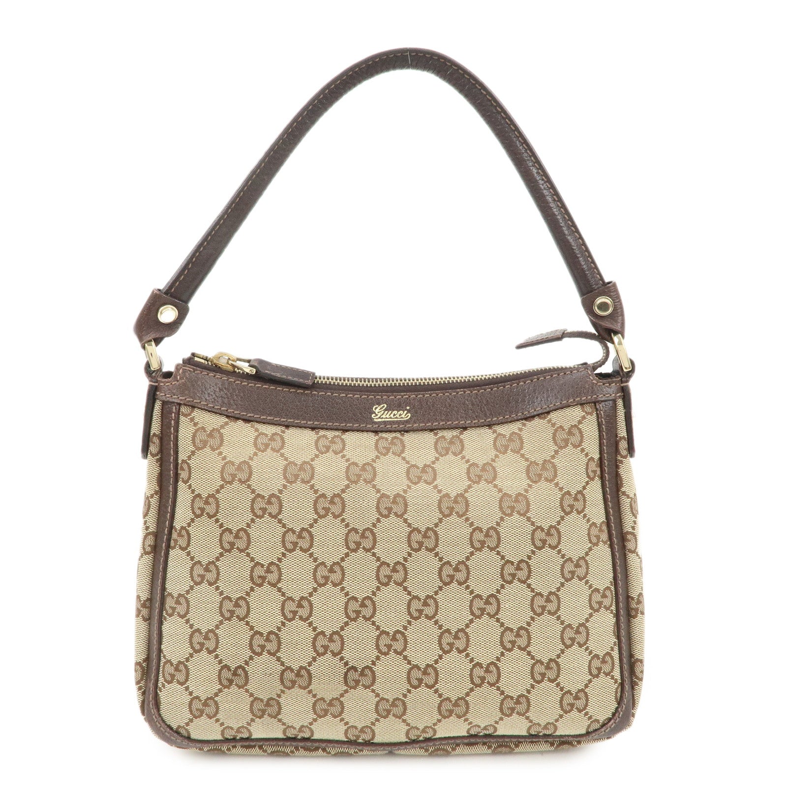 GUCCI-GG-Canvas-Leather-Shoulder-Bag-Beige-Brown-146244