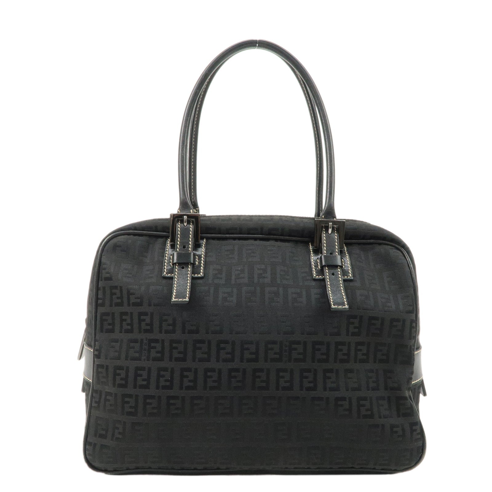 FENDI-Zucchino-Canvas-Leather-Mini-Boston-Bag-Black-8BN005