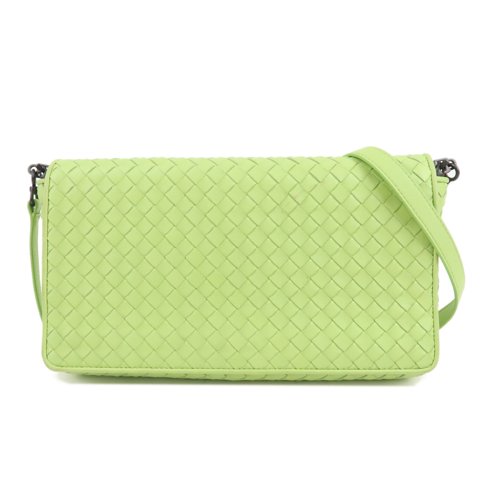 BOTTEGA-VENETA-Intrecciato-Leather-Shoulder-Bag-Light-Green