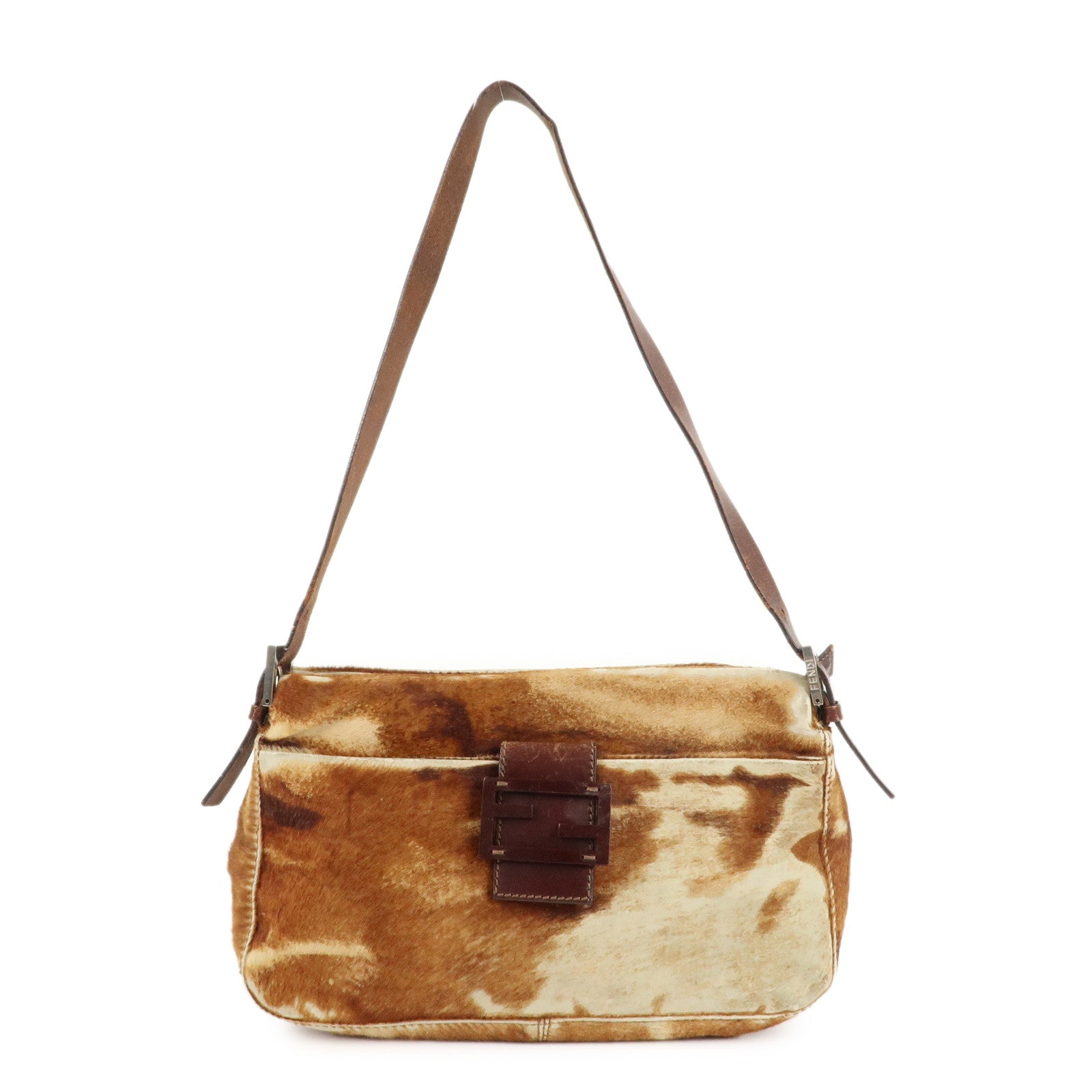 FENDI-Unborn-Calf-Leather-Shoulder-Bag-Brown-Beige-26566