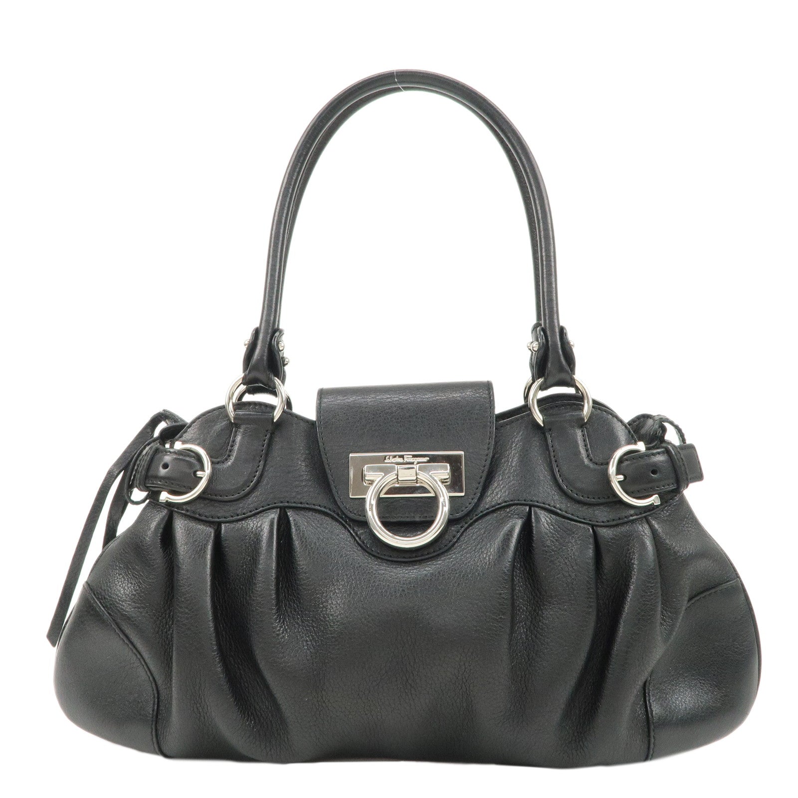 Ferragamo-Gancini-Leather-Shoulder-bag-Hand-Bag-Black-AU-21/6317