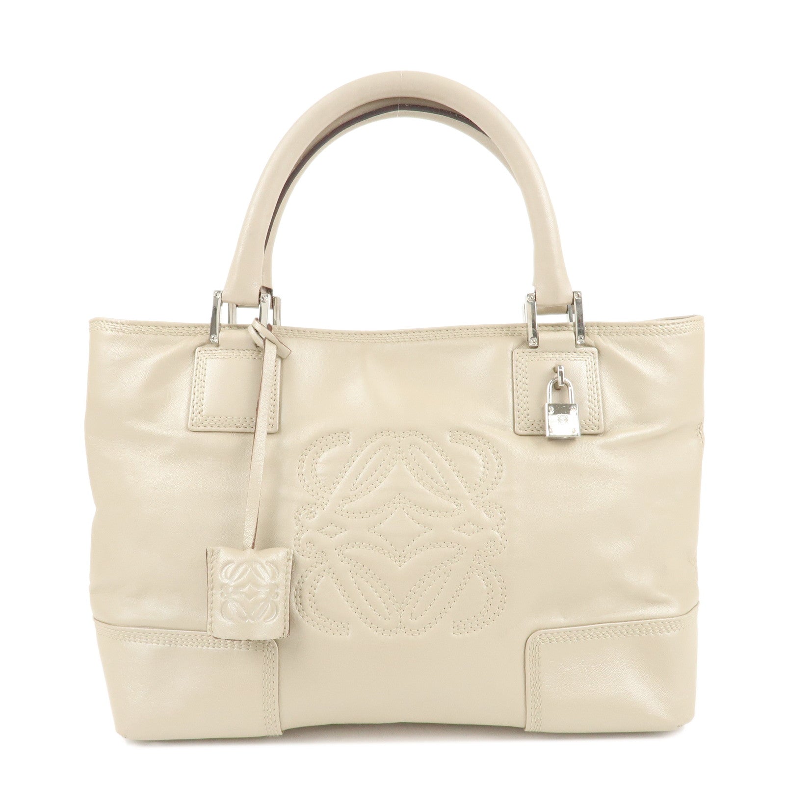 LOEWE-Anagram-Leather-Tote-Bag-Shoulder-Bag-Hand-Bag-Beige