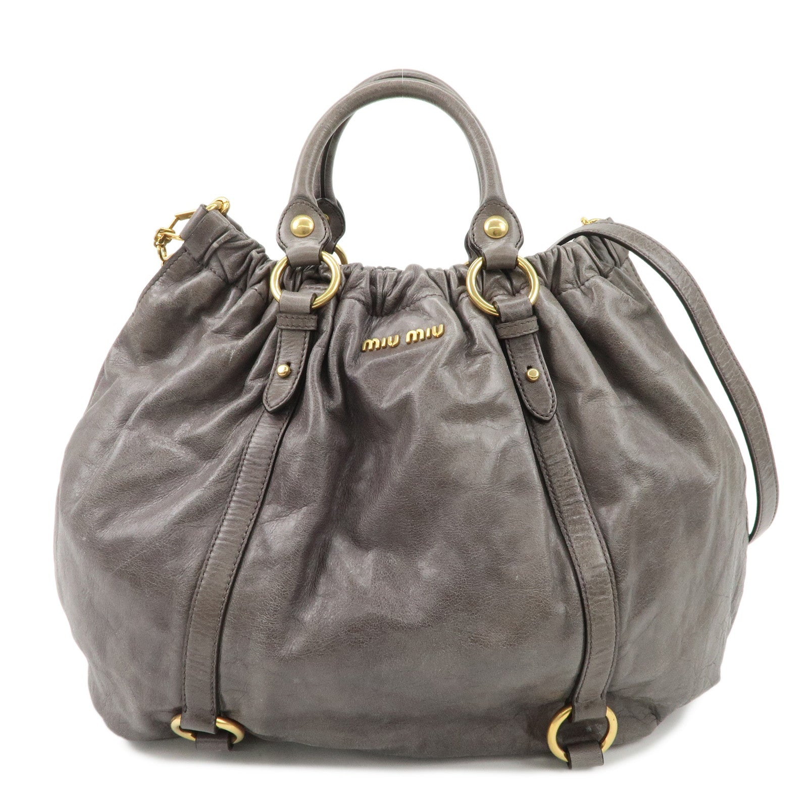 MIU-MIU-Leather-2Way-Hand-Bag-Shoulder-Bag-Gray