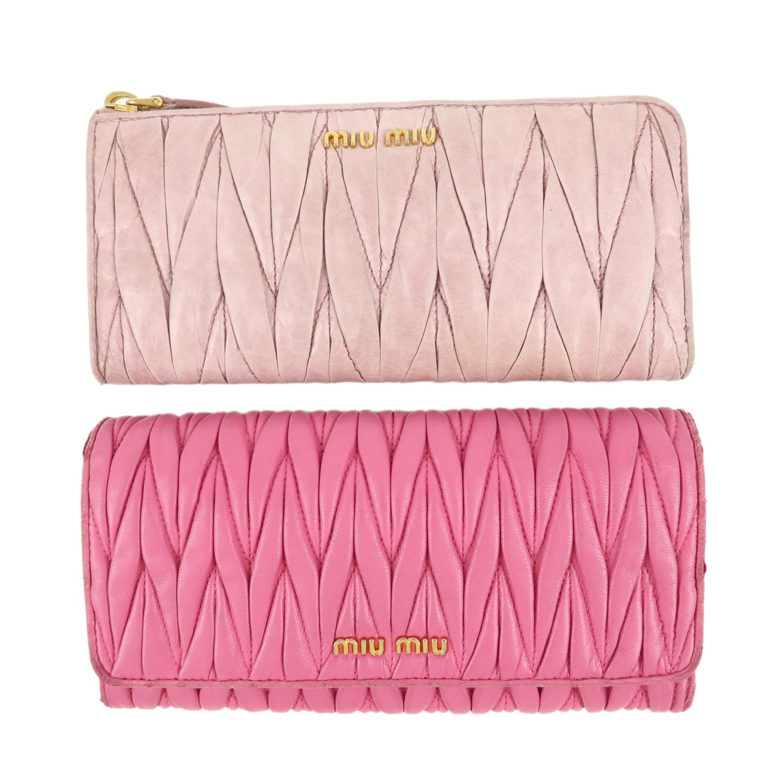 MIU-MIU-Matelasse-Set-of-2-Long-Wallet-Pink-5M1109-5M1183