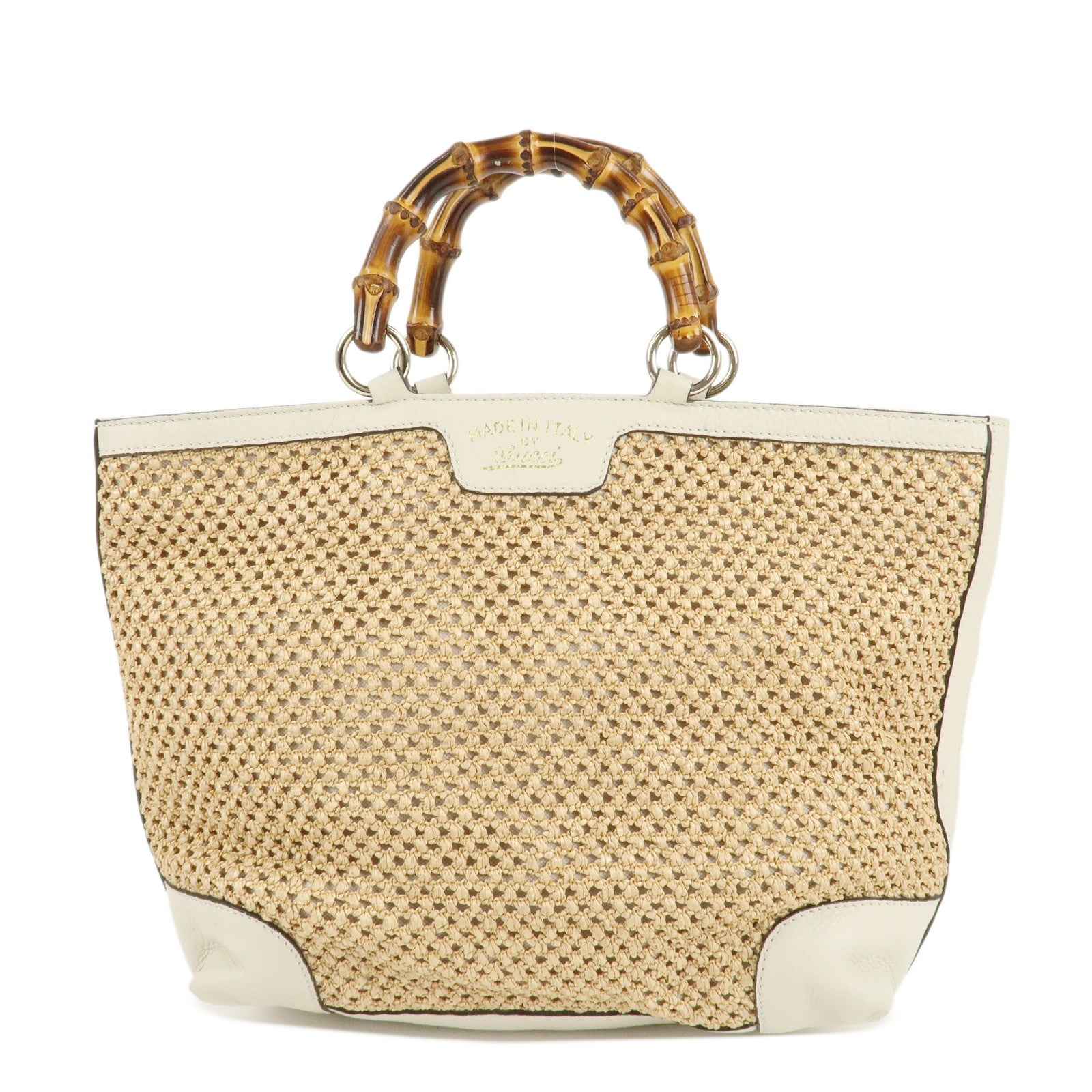 GUCCI-Bamboo-Raffia-Leather-Hand-Bag-Tote-Bag-Beige-338965