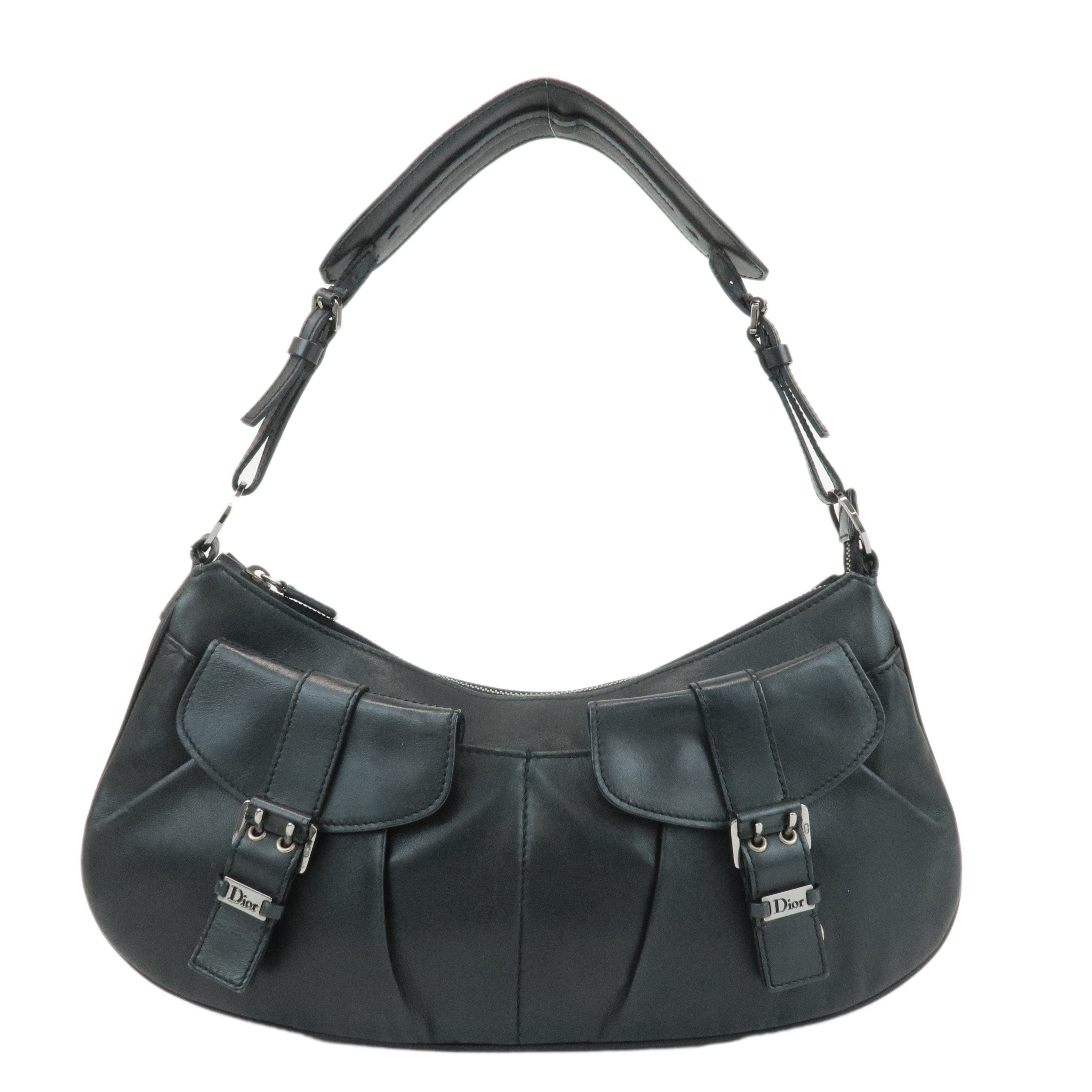 Christian-Dior-Leather-One-Shoulder-Bag-Hand-Bag-Black