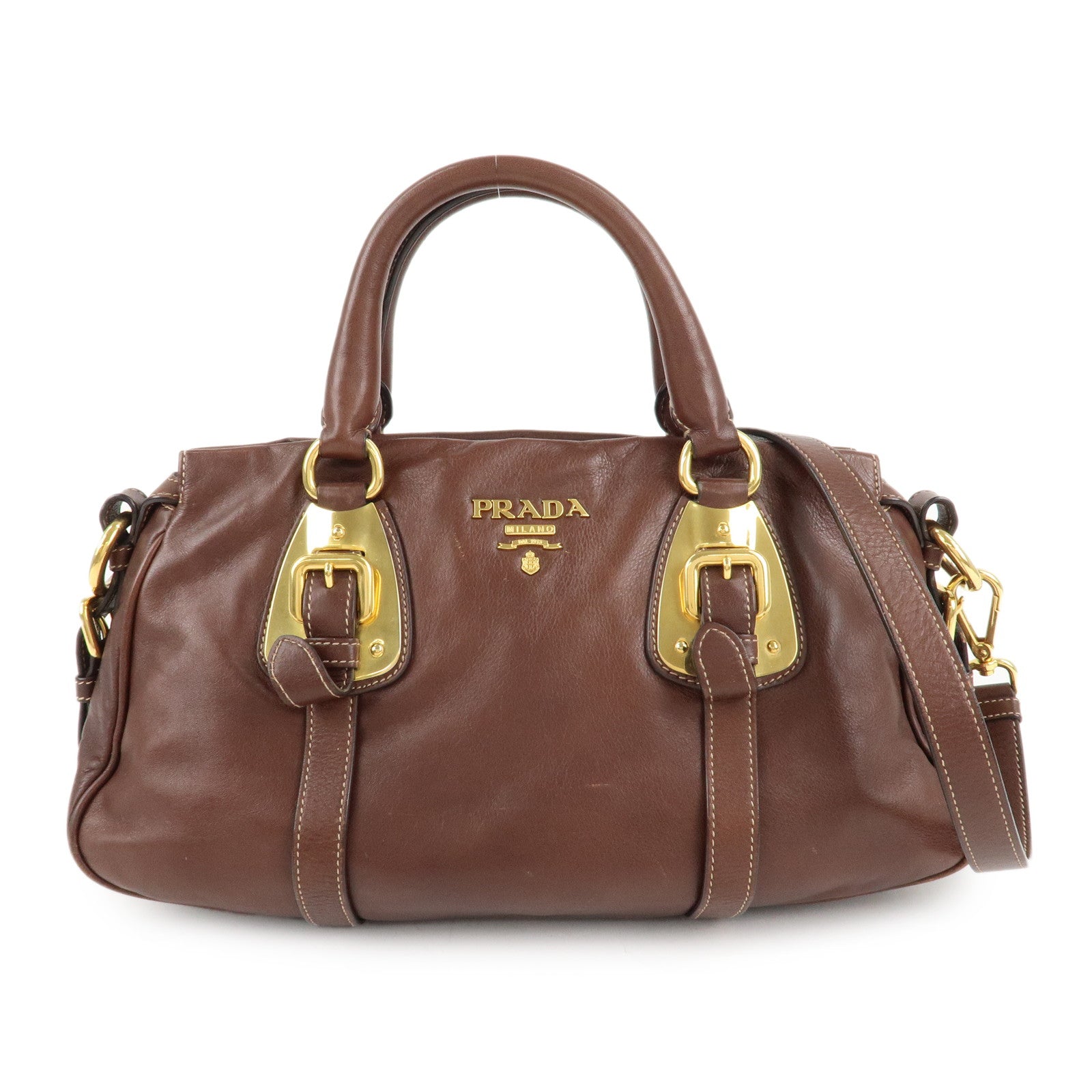 PRADA-Leather-2Way-Bag-Shoulder-Bag-Hand-Bag-Brown-BN1904