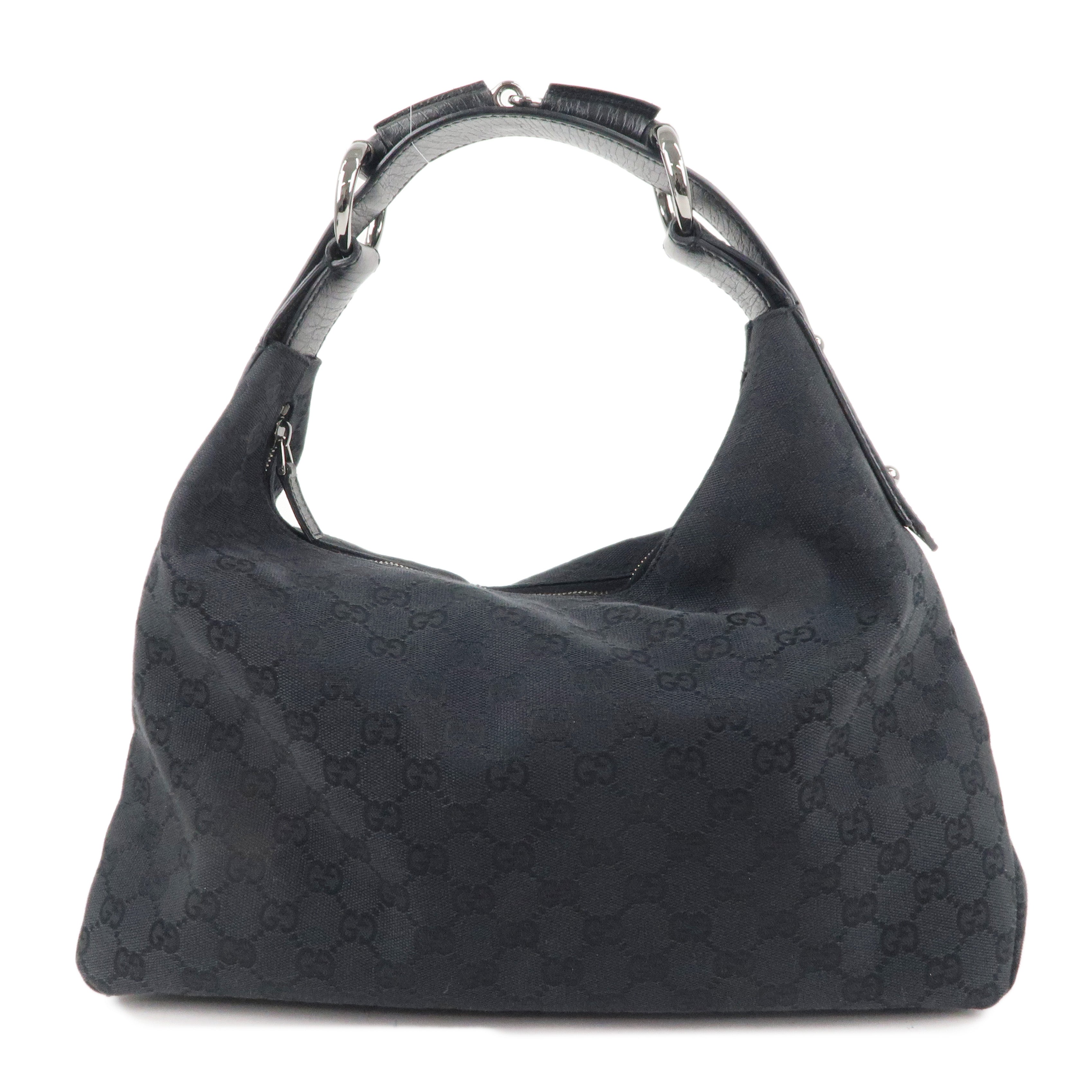 GUCCI Horsebit GG Canvas Leather Shoulder Bag Black 115867