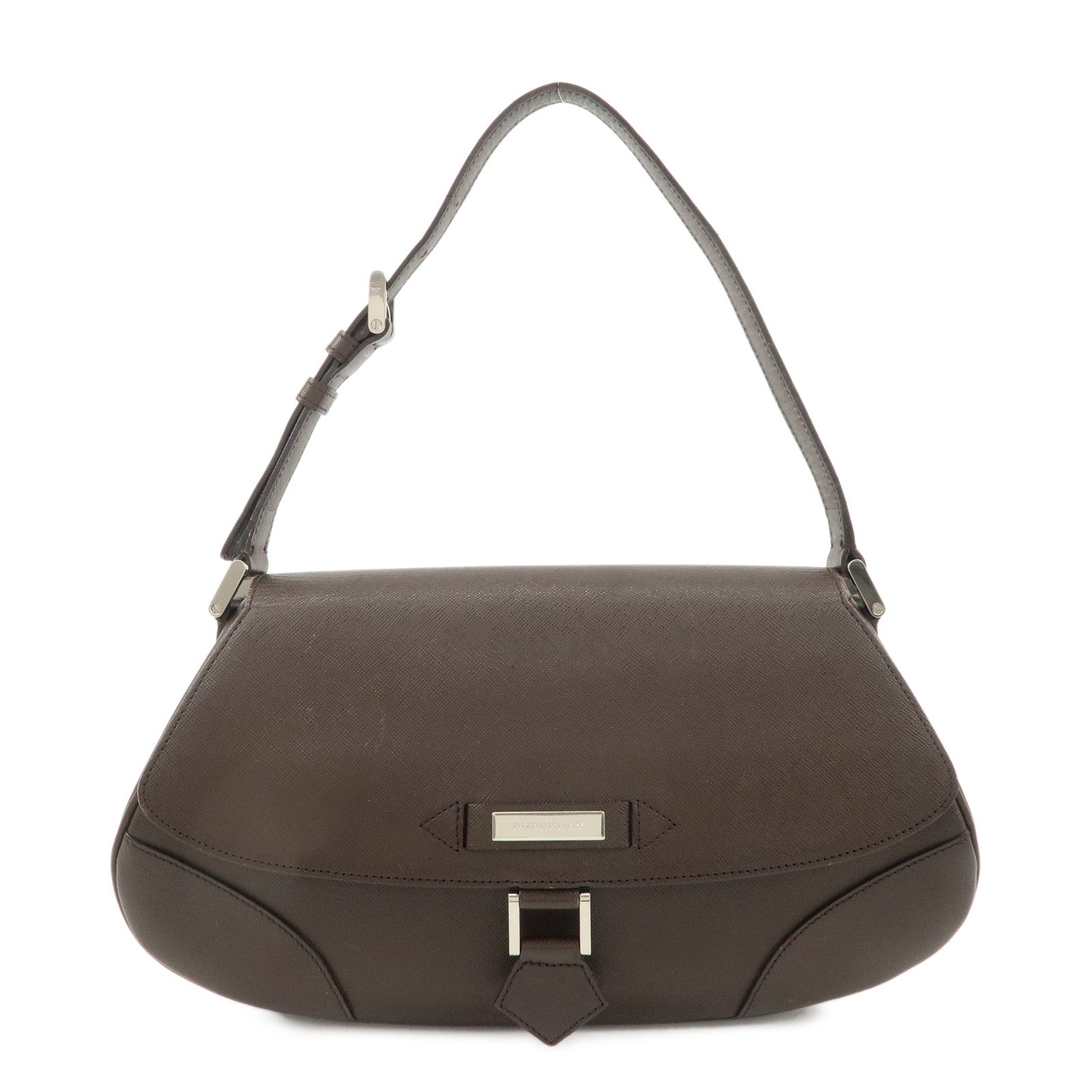 BURBERRY-Leather-Shoulder-Bag-Hand-Bag-Dark-Brown