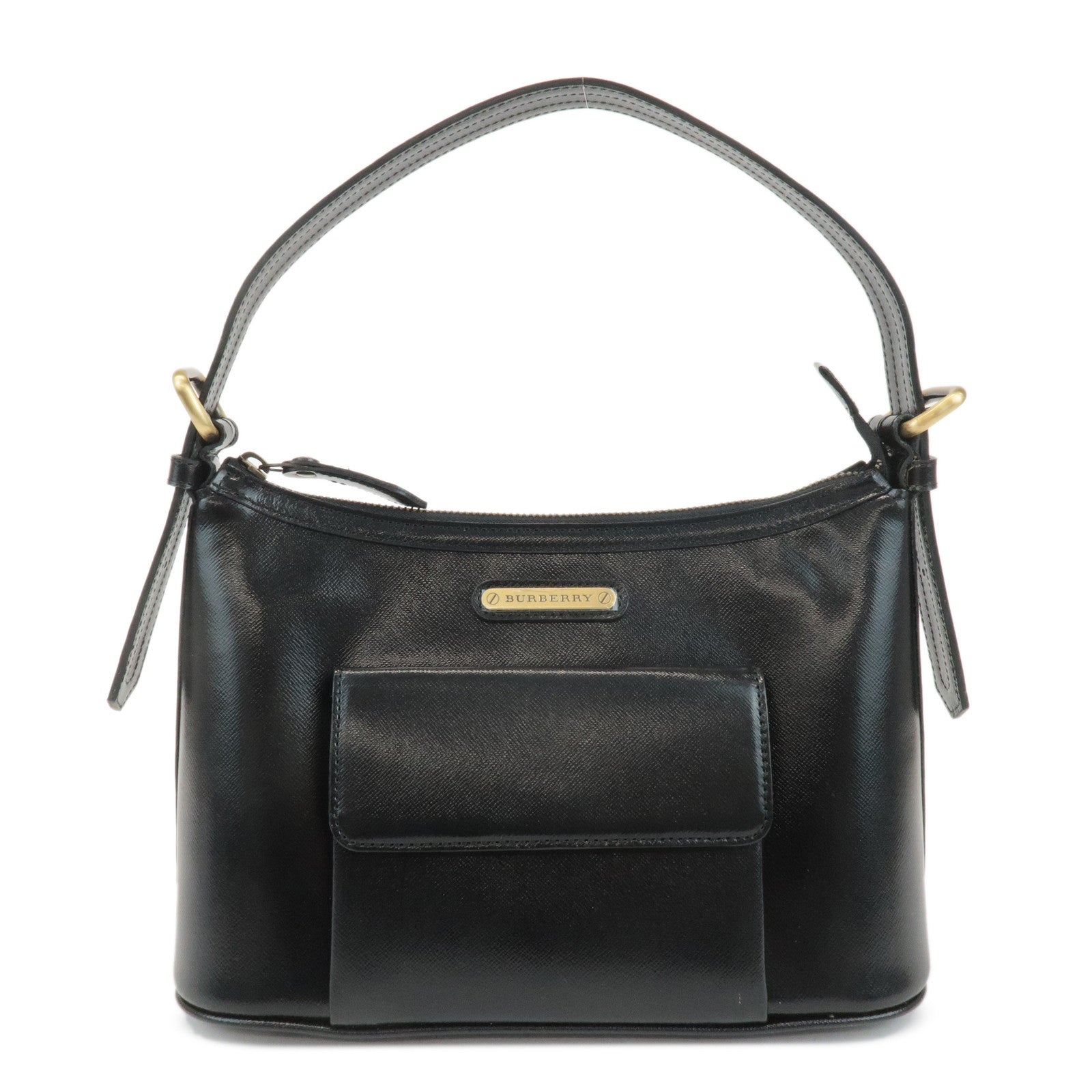 BURBERRY-Leather-Shoulder-Bag-Hand-Bag-Black-Gold-Hardware