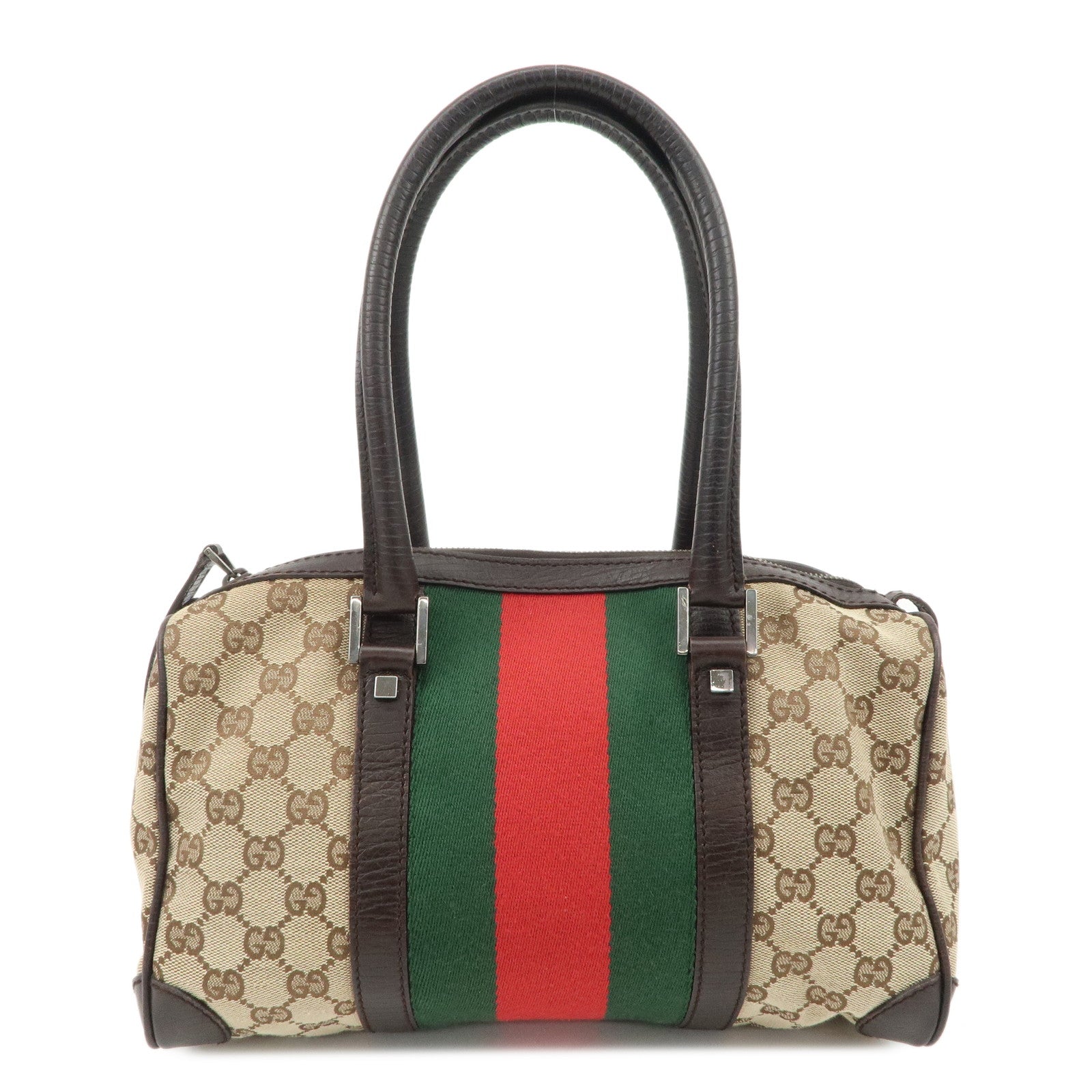 GUCCI-GG-Canvas-Leather-Mini-Boston-Bag-Beige-Brown-30458