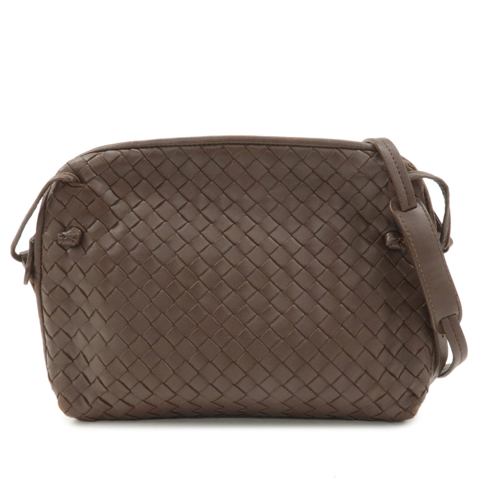 BOTTEGA-VENETA-Intrecciato-Leather-Shoulder-Bag-Brown