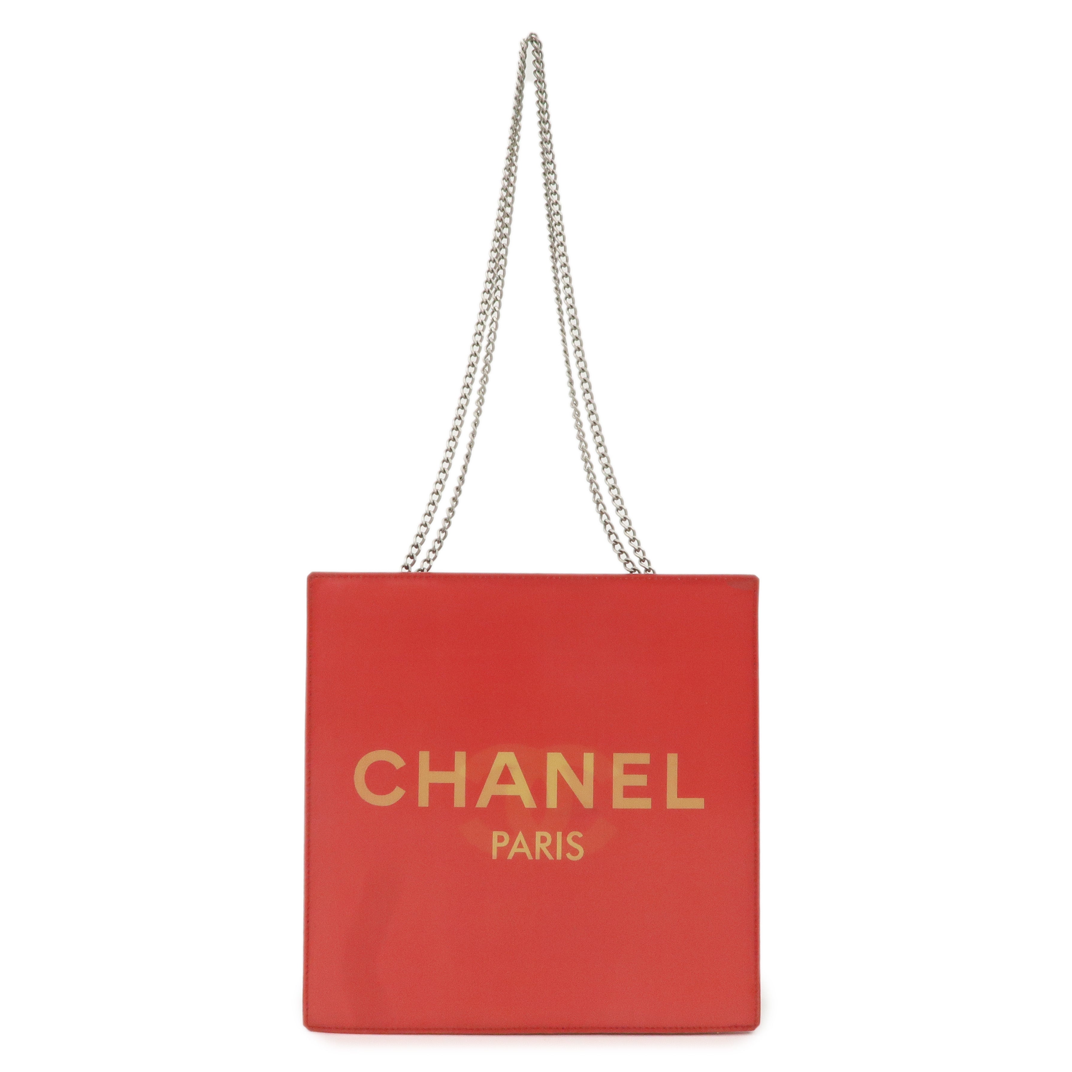 CHANEL-Nylon-Hologram-Chain-Shoulder-Bag-Hand-Bag-Red