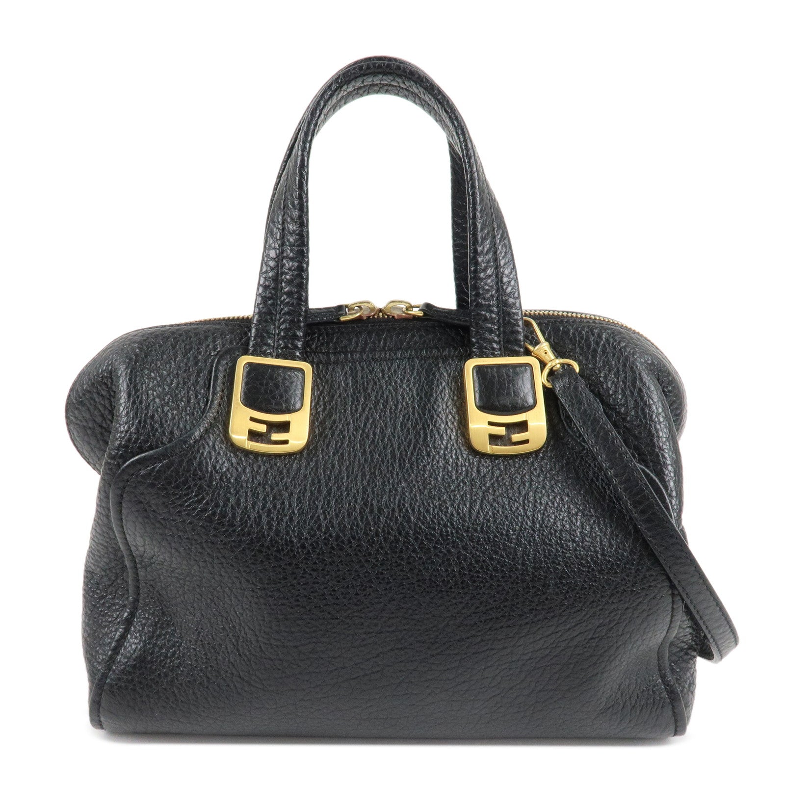 FENDI-Chameleon-Leather-2WAY-Bag-Hand-Bag-Black-8BL114